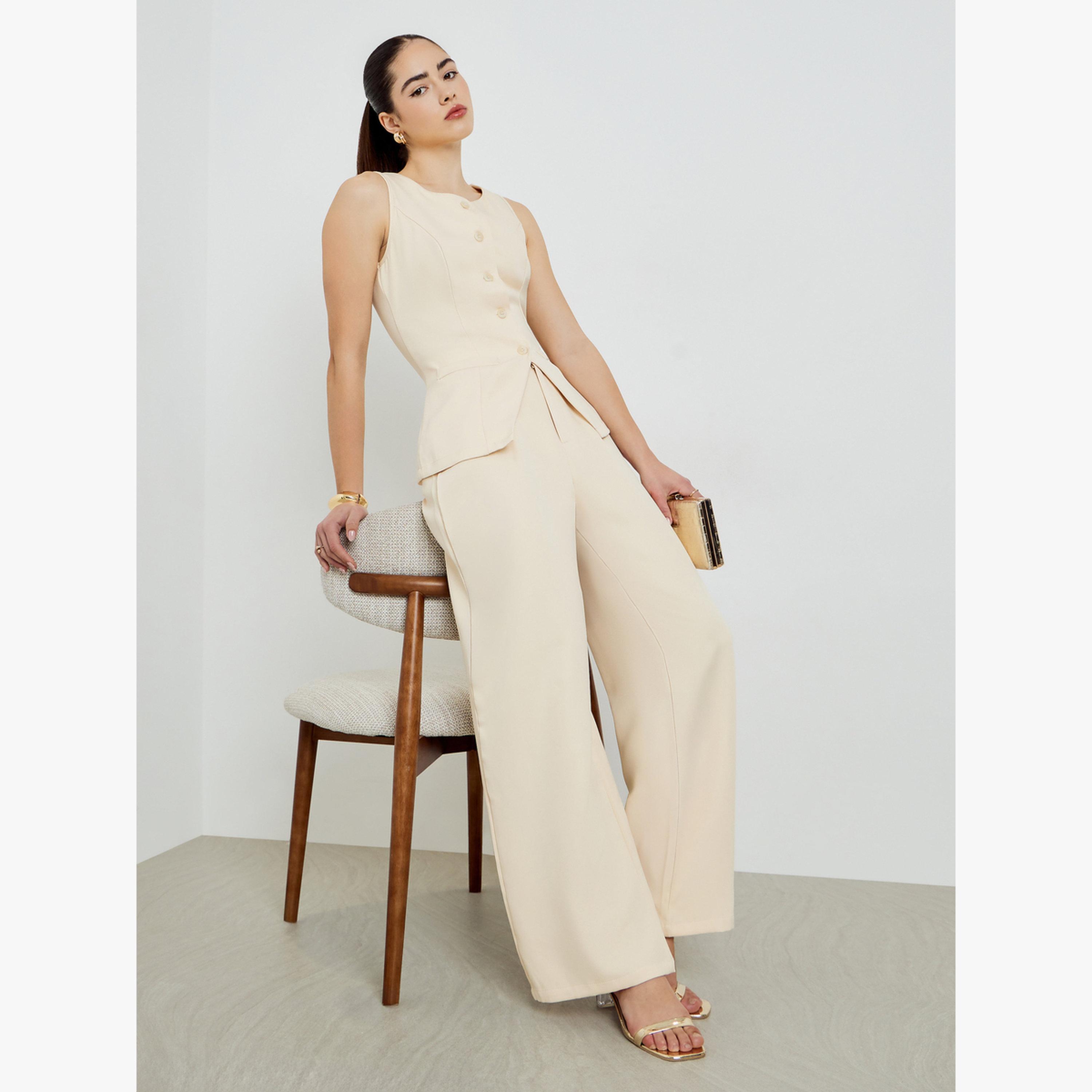 طقم منسق من صدرية بأزرار وبنطال بأرجل واسعة-women-clothing-coordsets-image-3