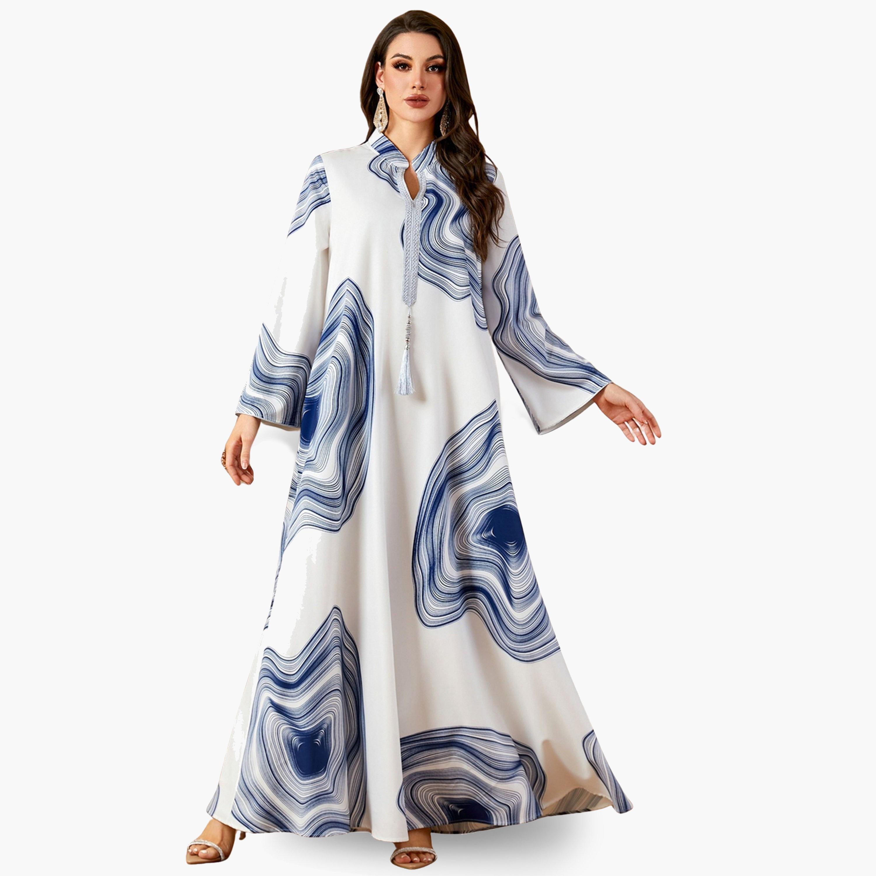 Take Two Women Printed Tasselled A-Line Jalabiya-women-arabicclothing-jalabiyas-image-2