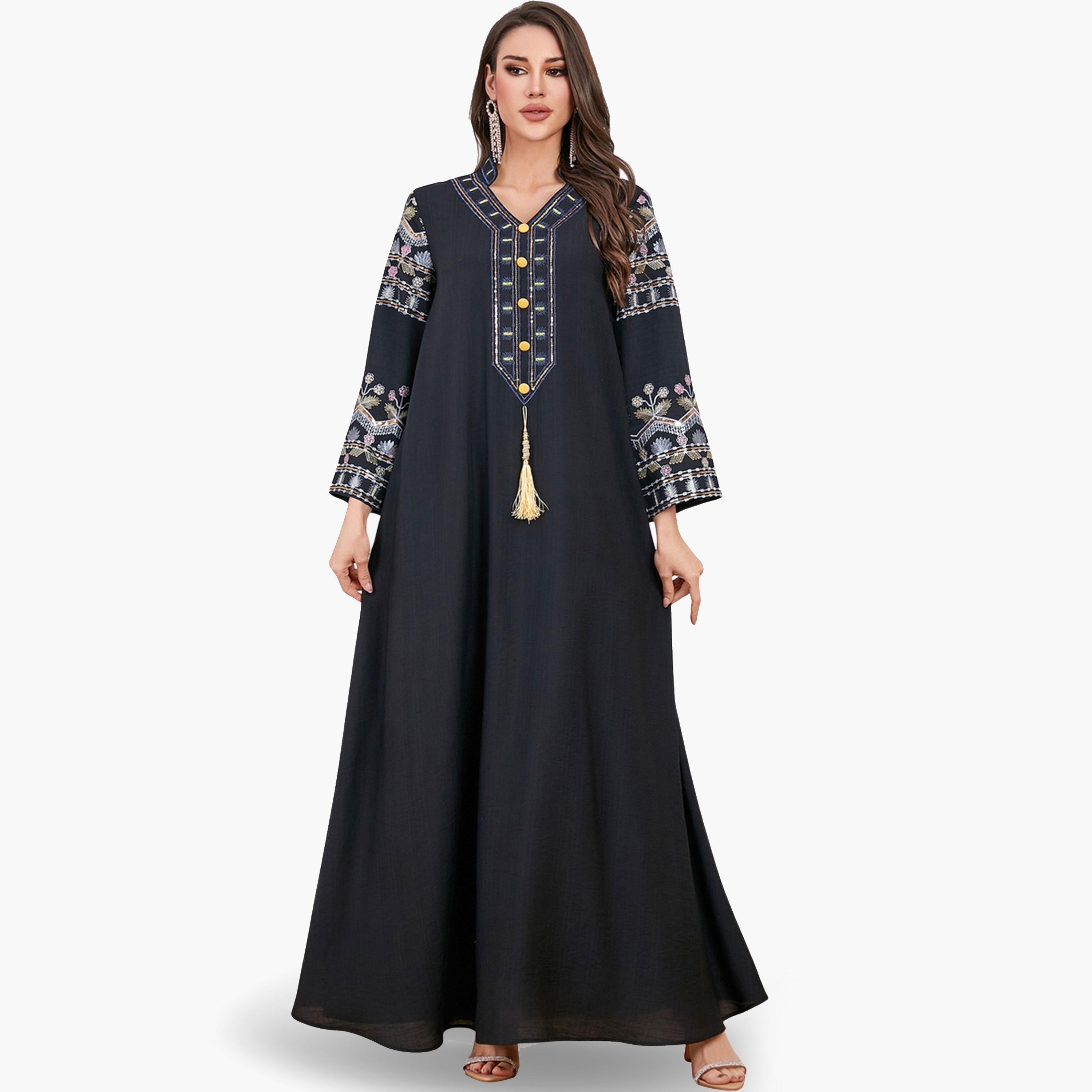 Take Two Women Black Embroidered A-Line Jalabiya-women-arabicclothing-jalabiyas-image-1