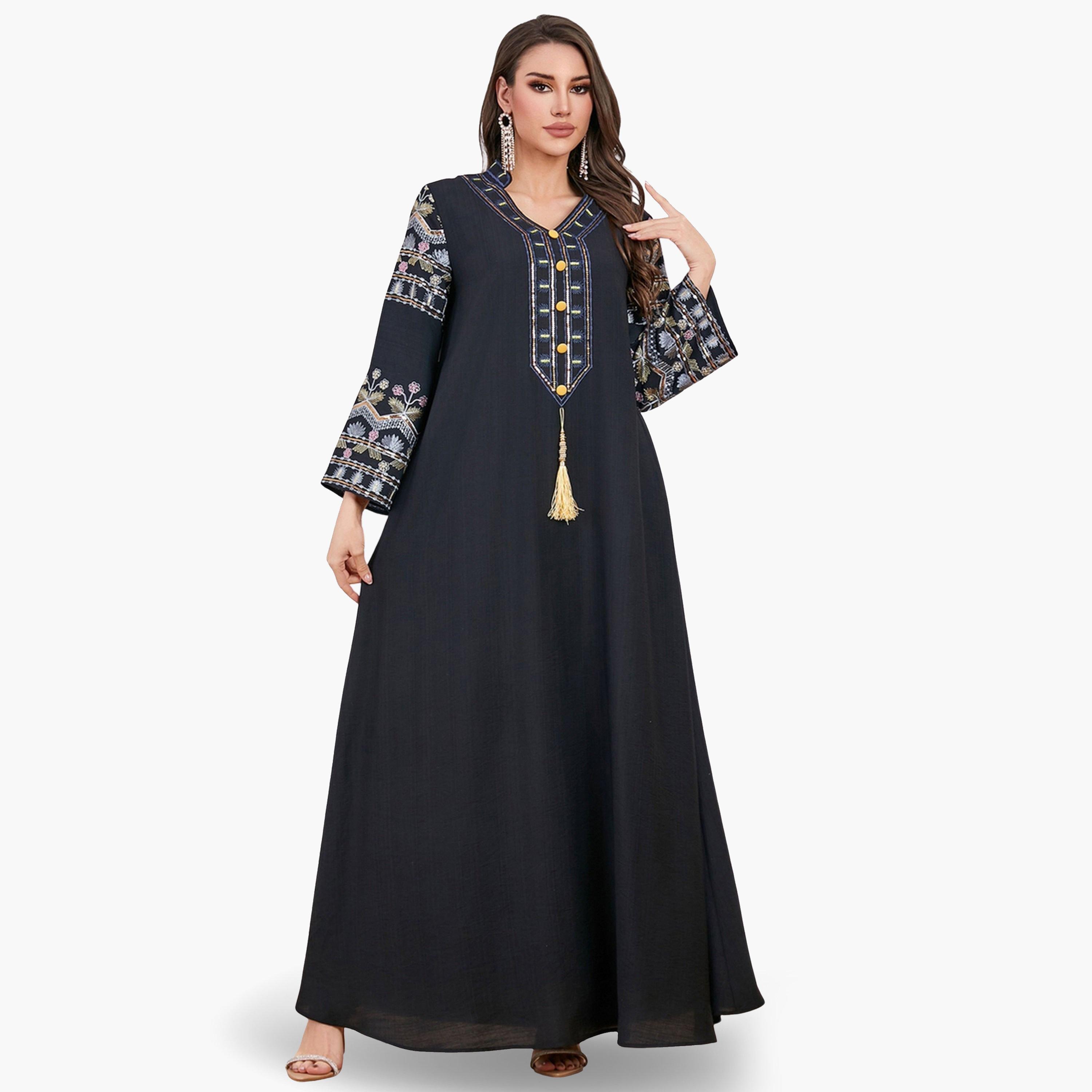 Take Two Women Black Embroidered A-Line Jalabiya-women-arabicclothing-jalabiyas-image-2