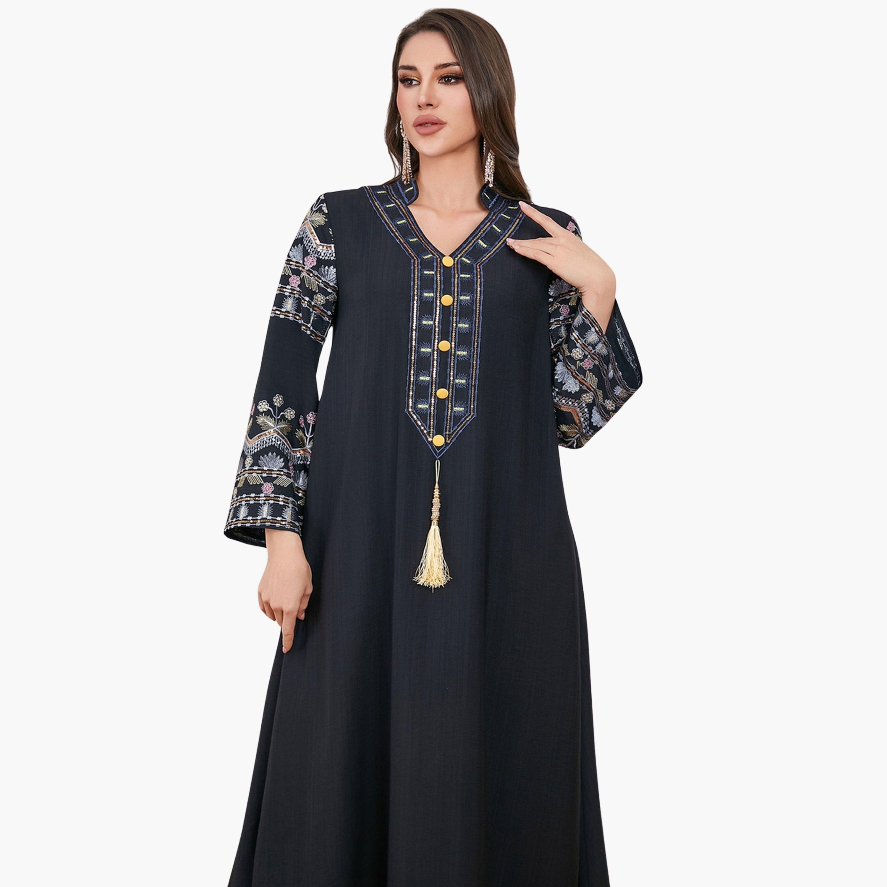 Take Two Women Black Embroidered A-Line Jalabiya-women-arabicclothing-jalabiyas-image-4