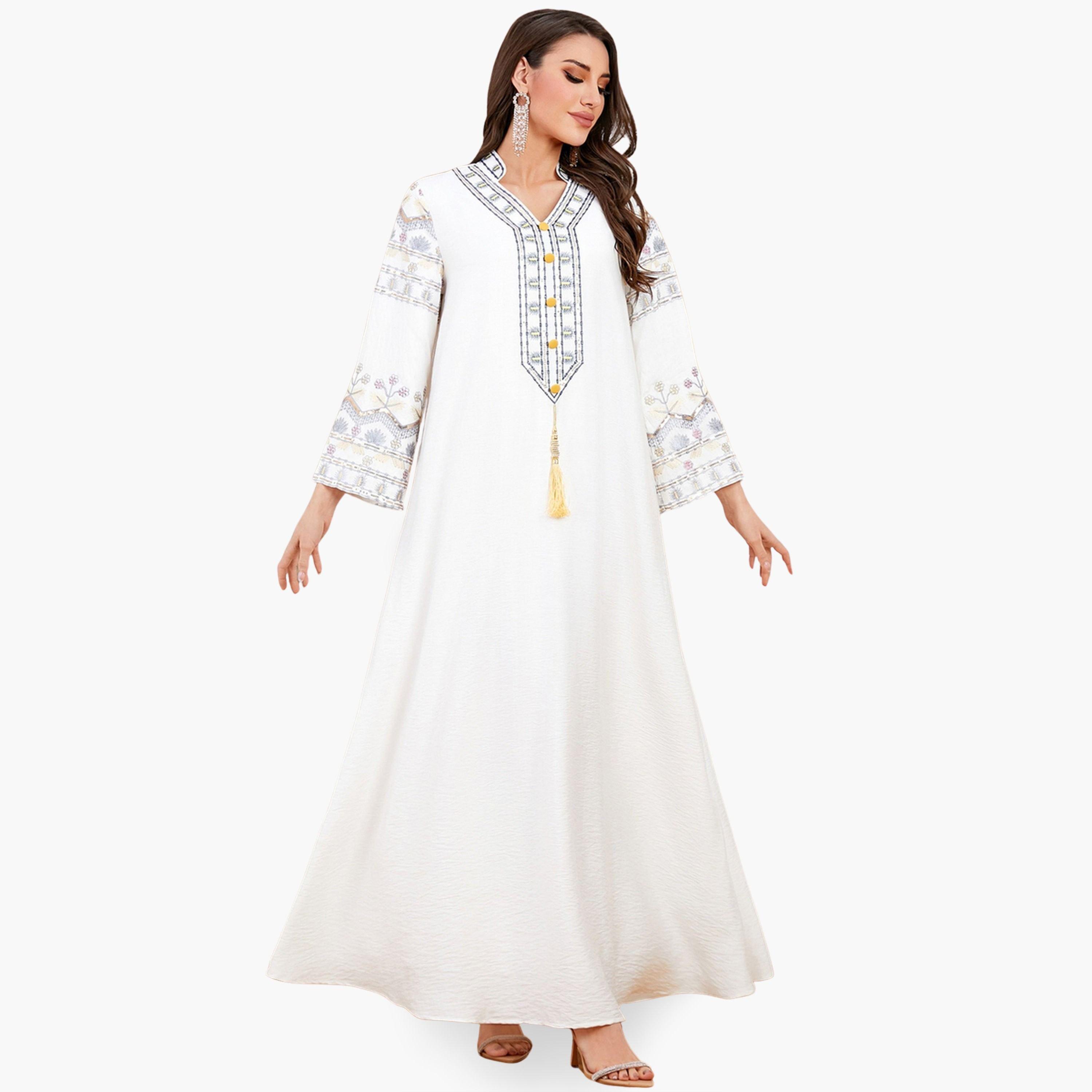 Take Two Women White Embroidered A-Line Jalabiya-women-arabicclothing-jalabiyas-image-2