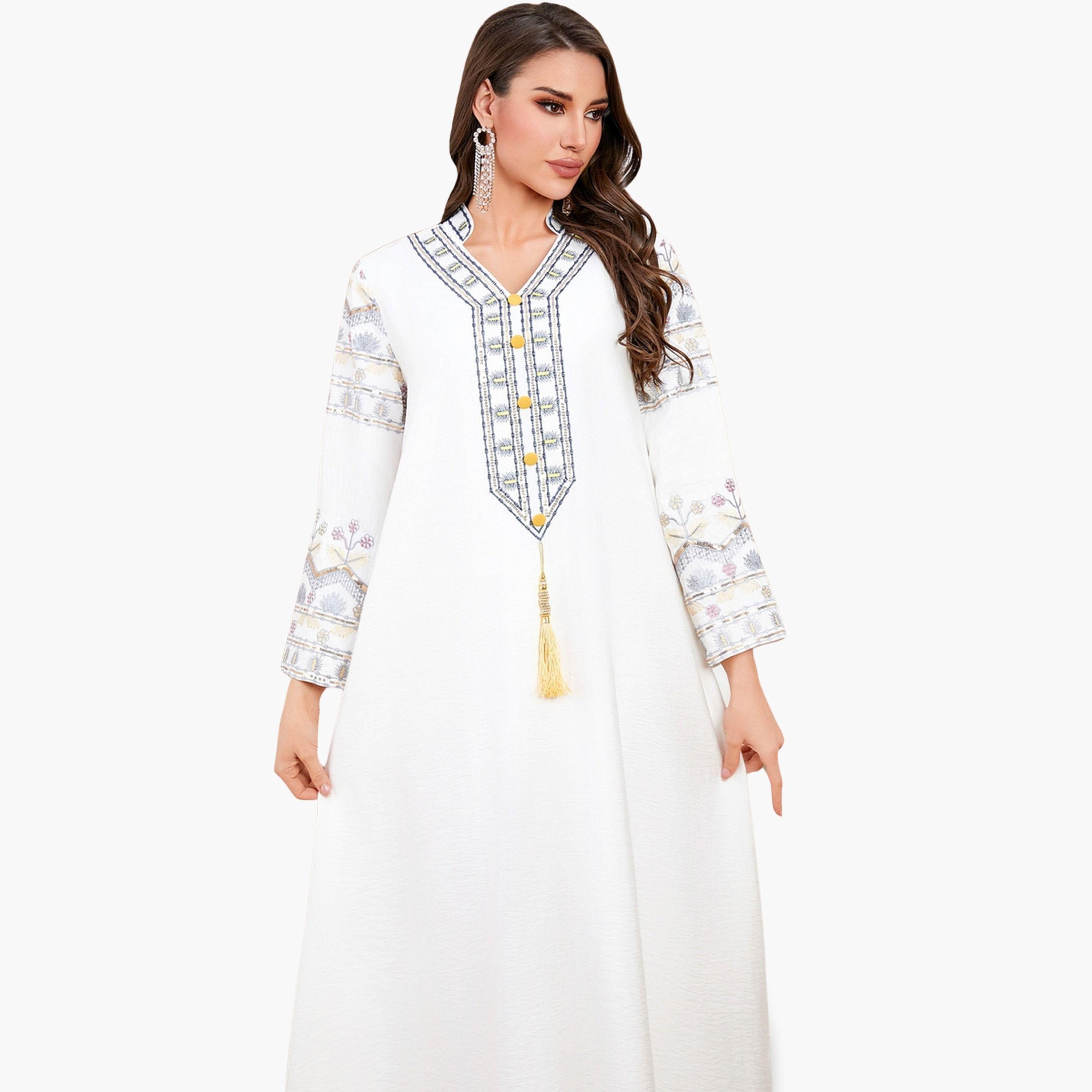 Take Two Women White Embroidered A-Line Jalabiya-women-arabicclothing-jalabiyas-image-4