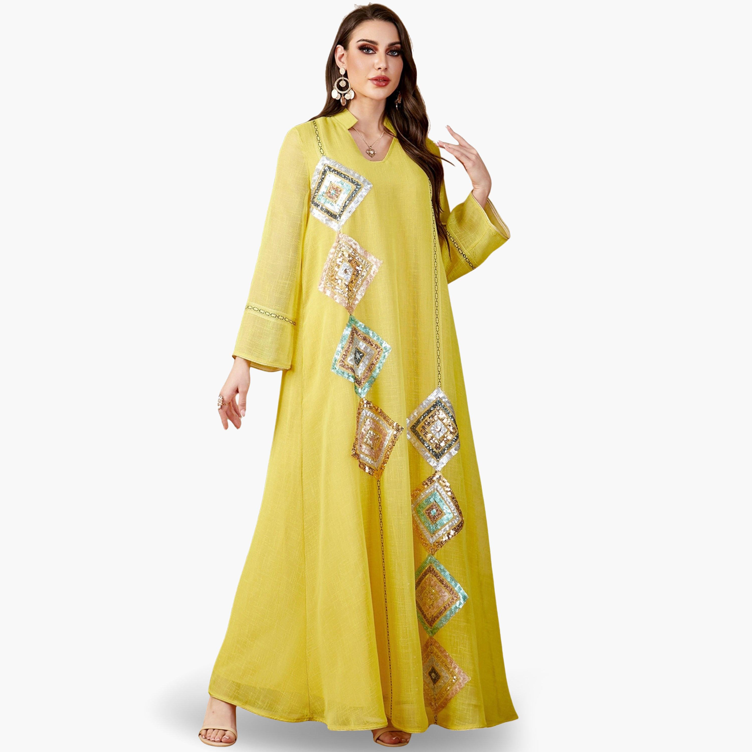 Take Two Women Yellow Embellished A-Line Jalabiya-women-arabicclothing-jalabiyas-image-2
