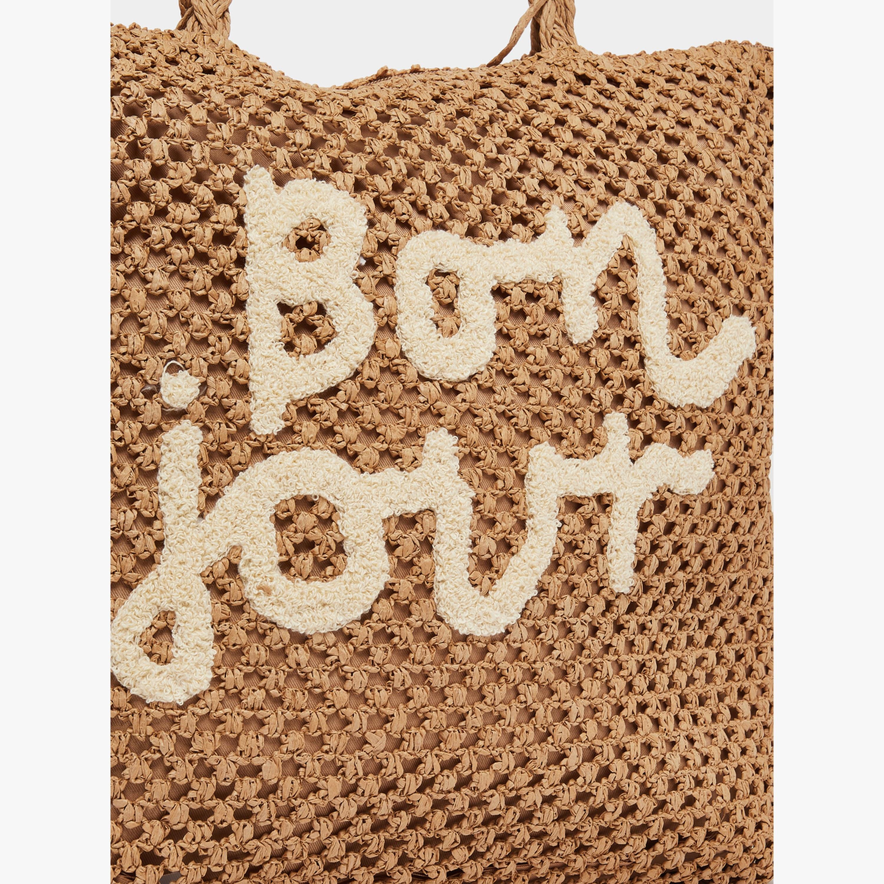 Styli Khaki Woven Beach Tote Bag with Bonjour Embroidery-women-bagsandwallets-handbags-image-4