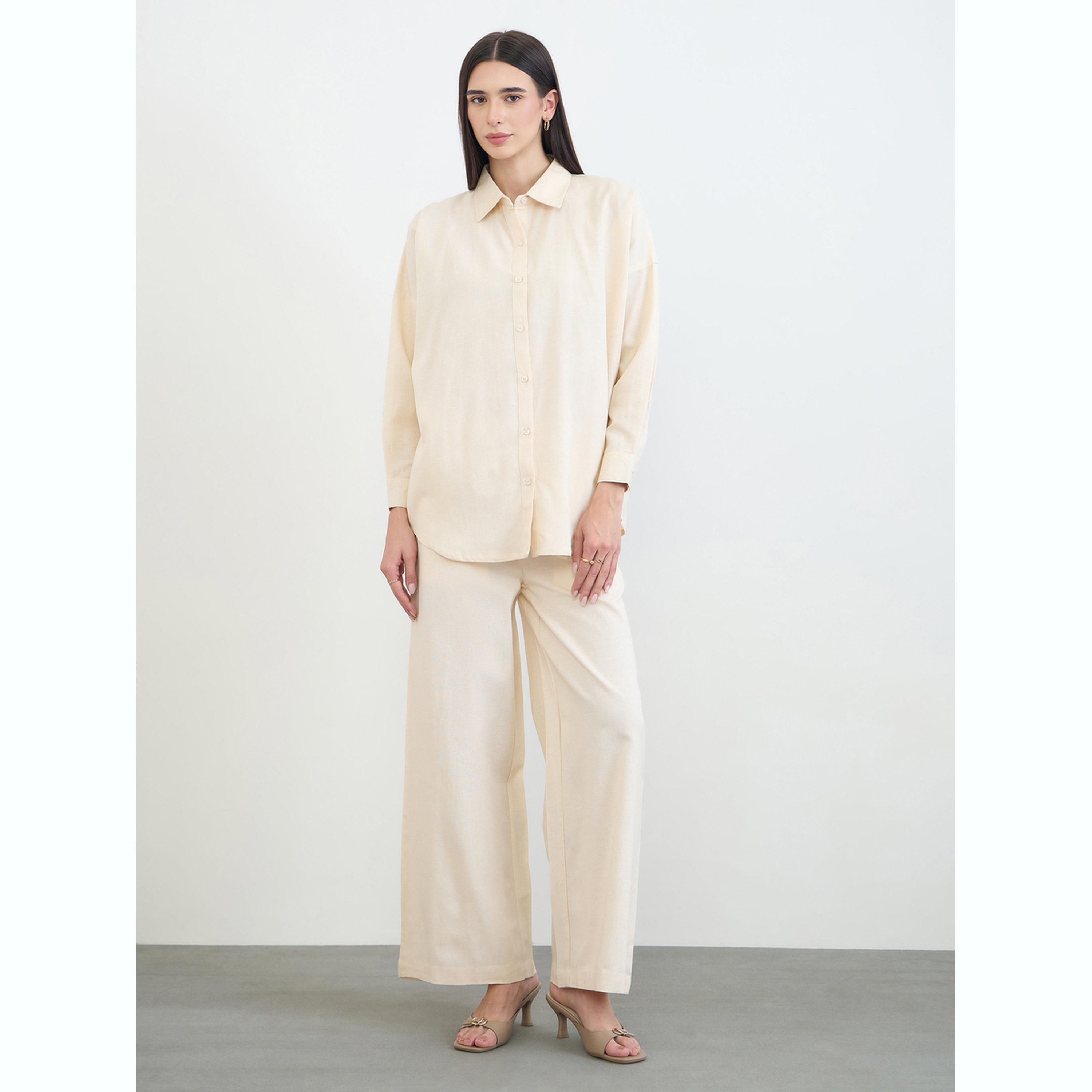 طقم منسق من بنطال وبلوزة قطن بقصة مريحة-women-clothing-coordsets-image-1