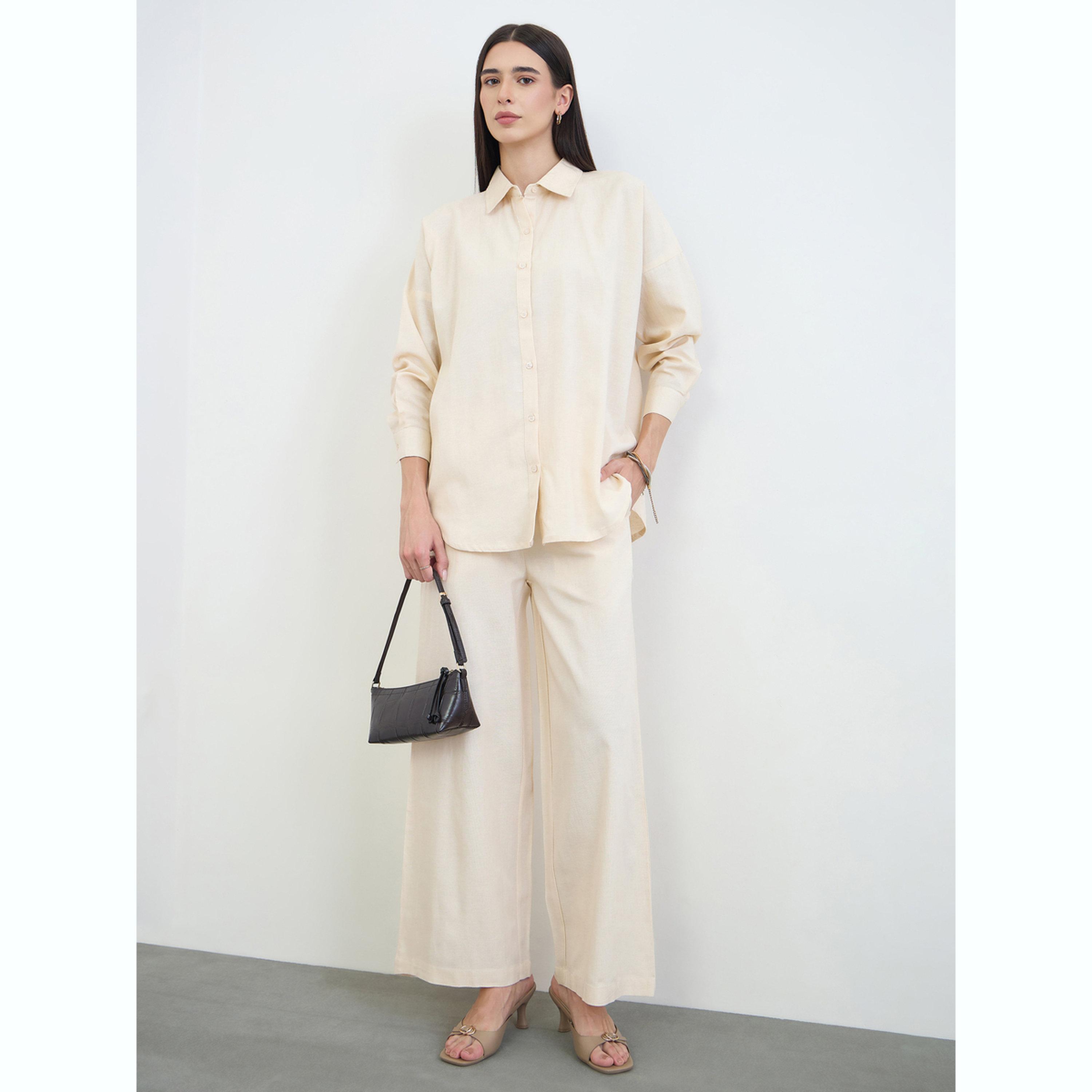 طقم منسق من بنطال وبلوزة قطن بقصة مريحة-women-clothing-coordsets-image-2