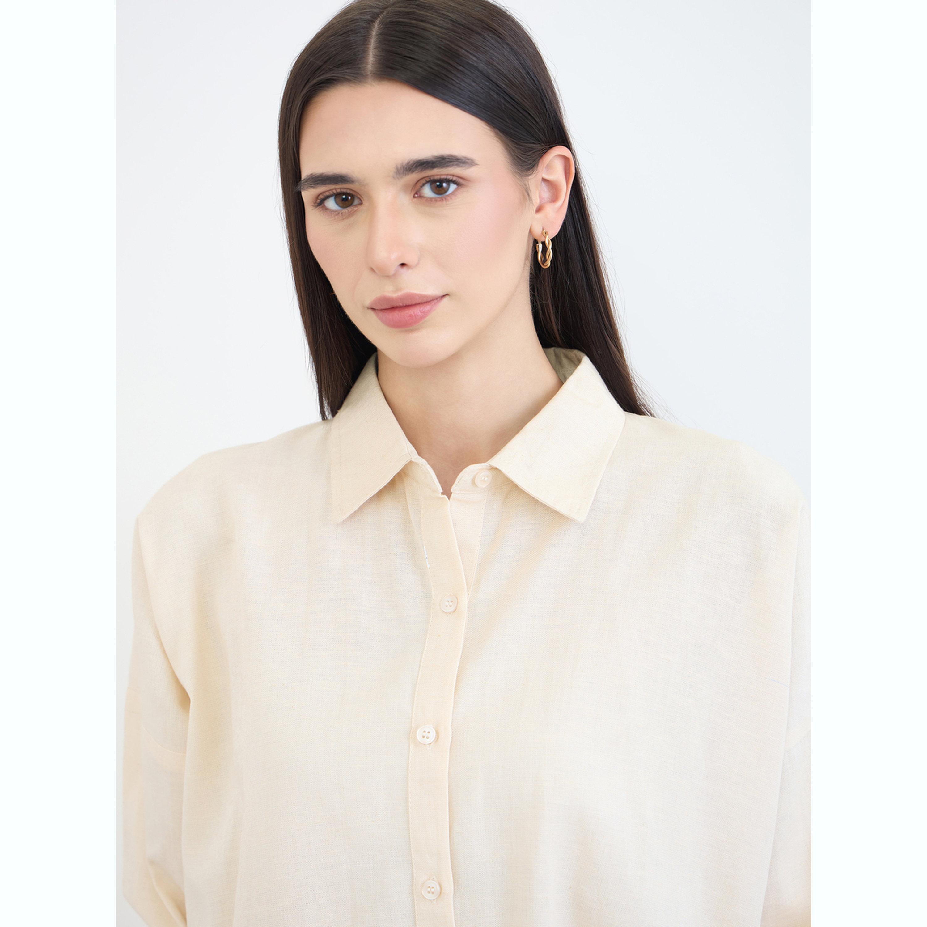 طقم منسق من بنطال وبلوزة قطن بقصة مريحة-women-clothing-coordsets-image-5