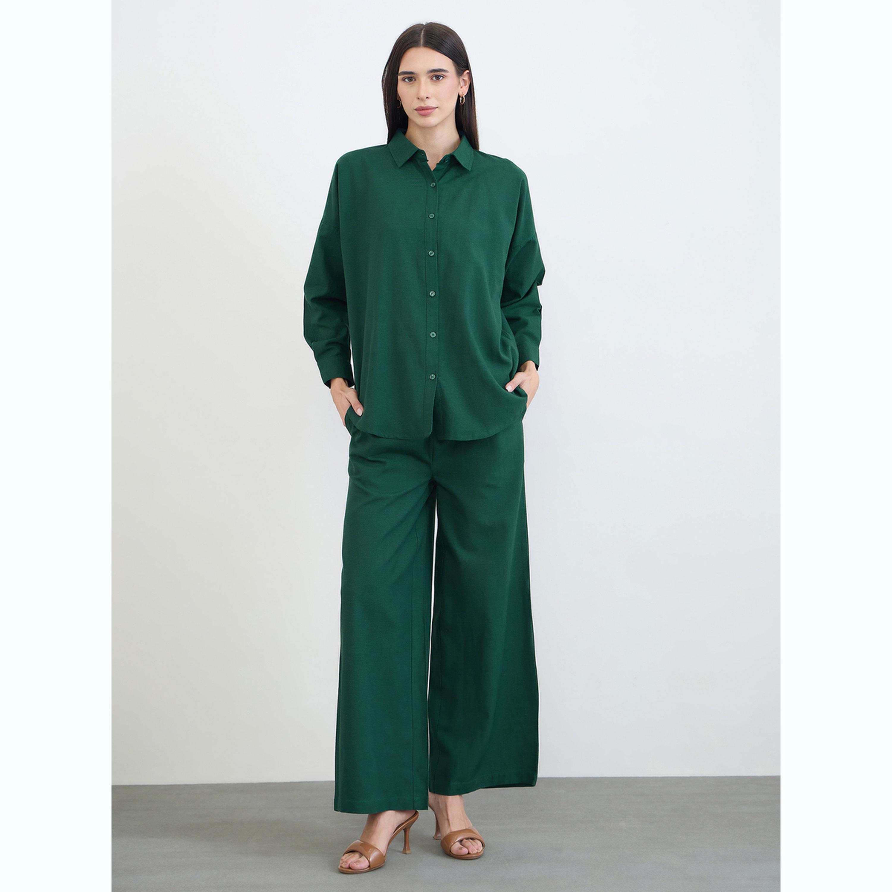طقم منسق من بنطال وبلوزة قطن بقصة مريحة-women-clothing-coordsets-image-1
