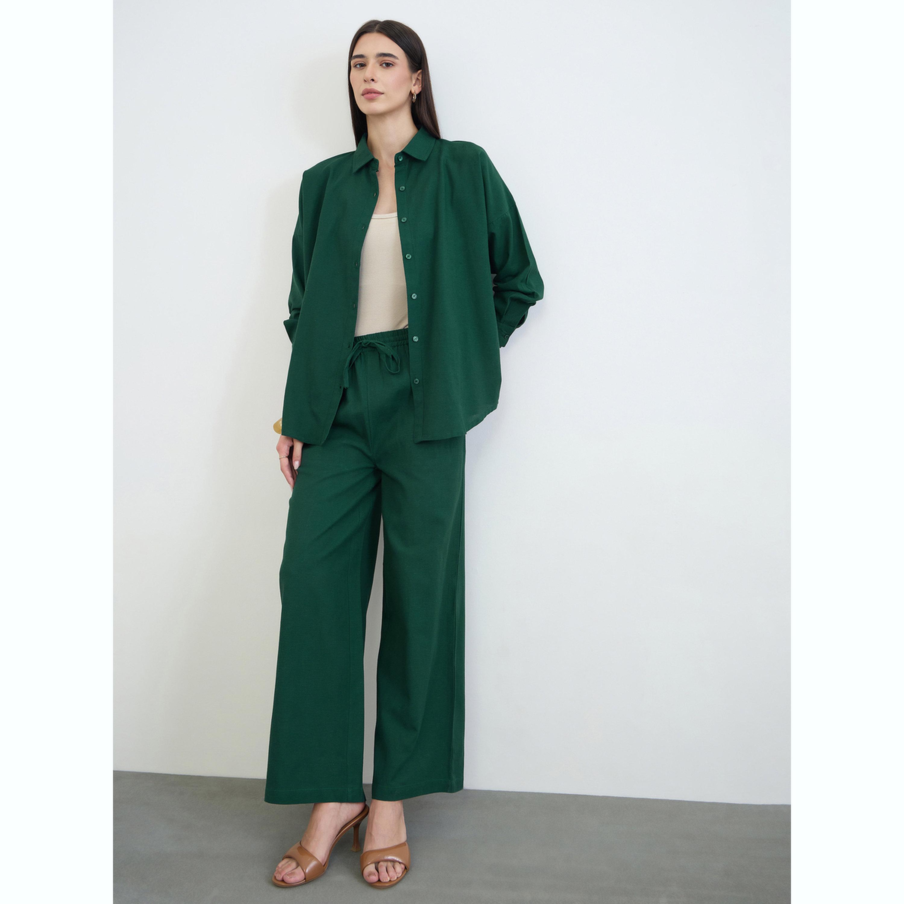 طقم منسق من بنطال وبلوزة قطن بقصة مريحة-women-clothing-coordsets-image-2