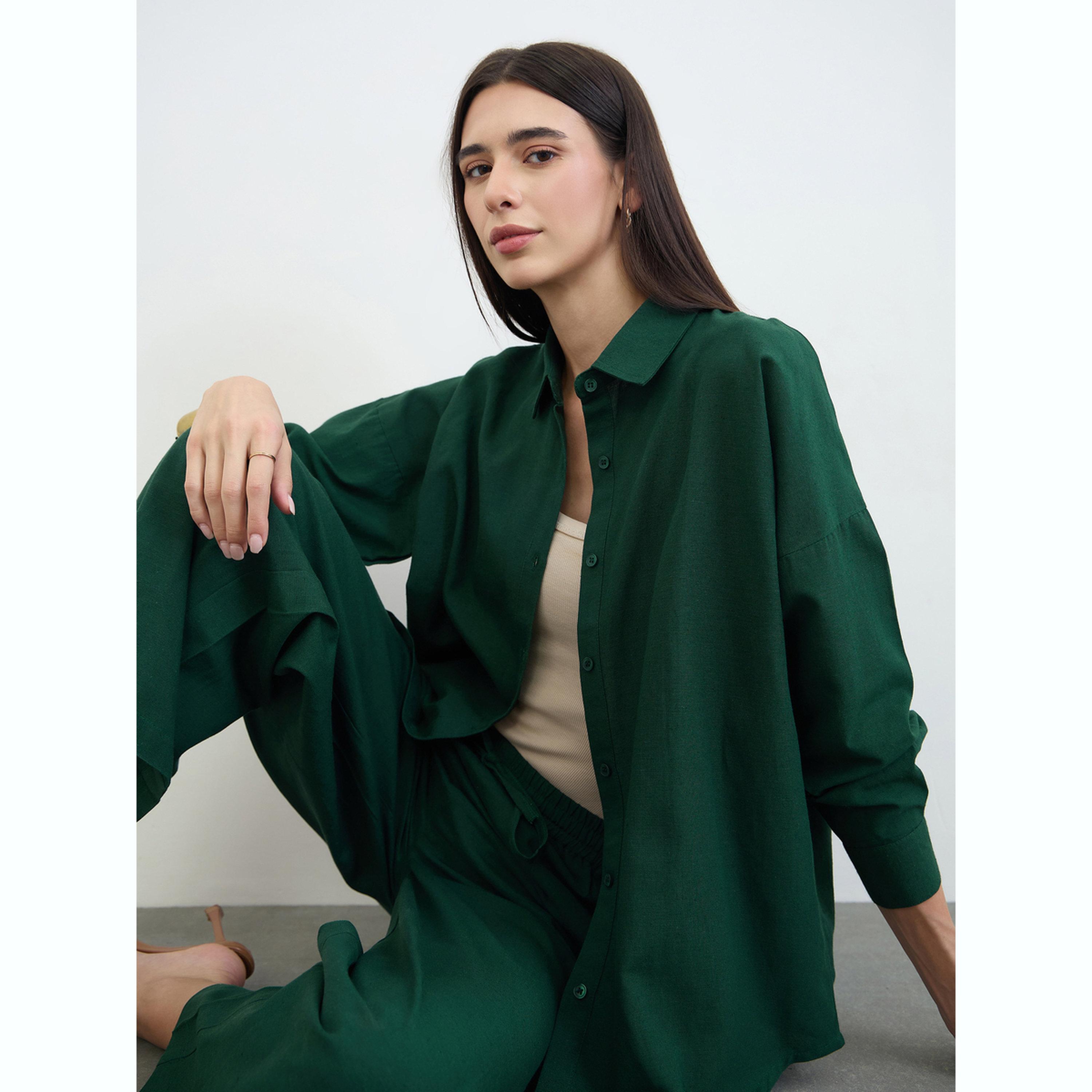 طقم منسق من بنطال وبلوزة قطن بقصة مريحة-women-clothing-coordsets-image-3