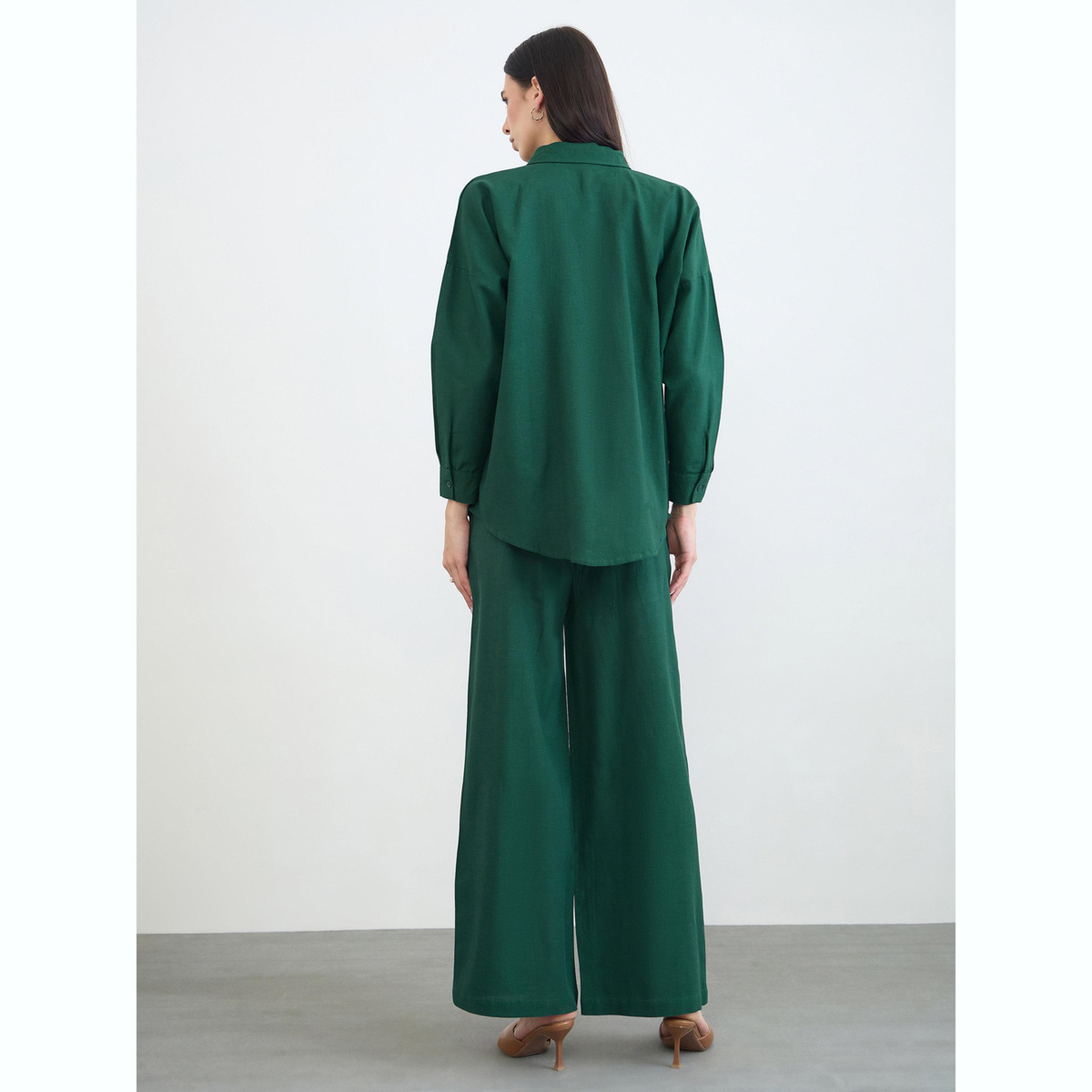 طقم منسق من بنطال وبلوزة قطن بقصة مريحة-women-clothing-coordsets-image-4