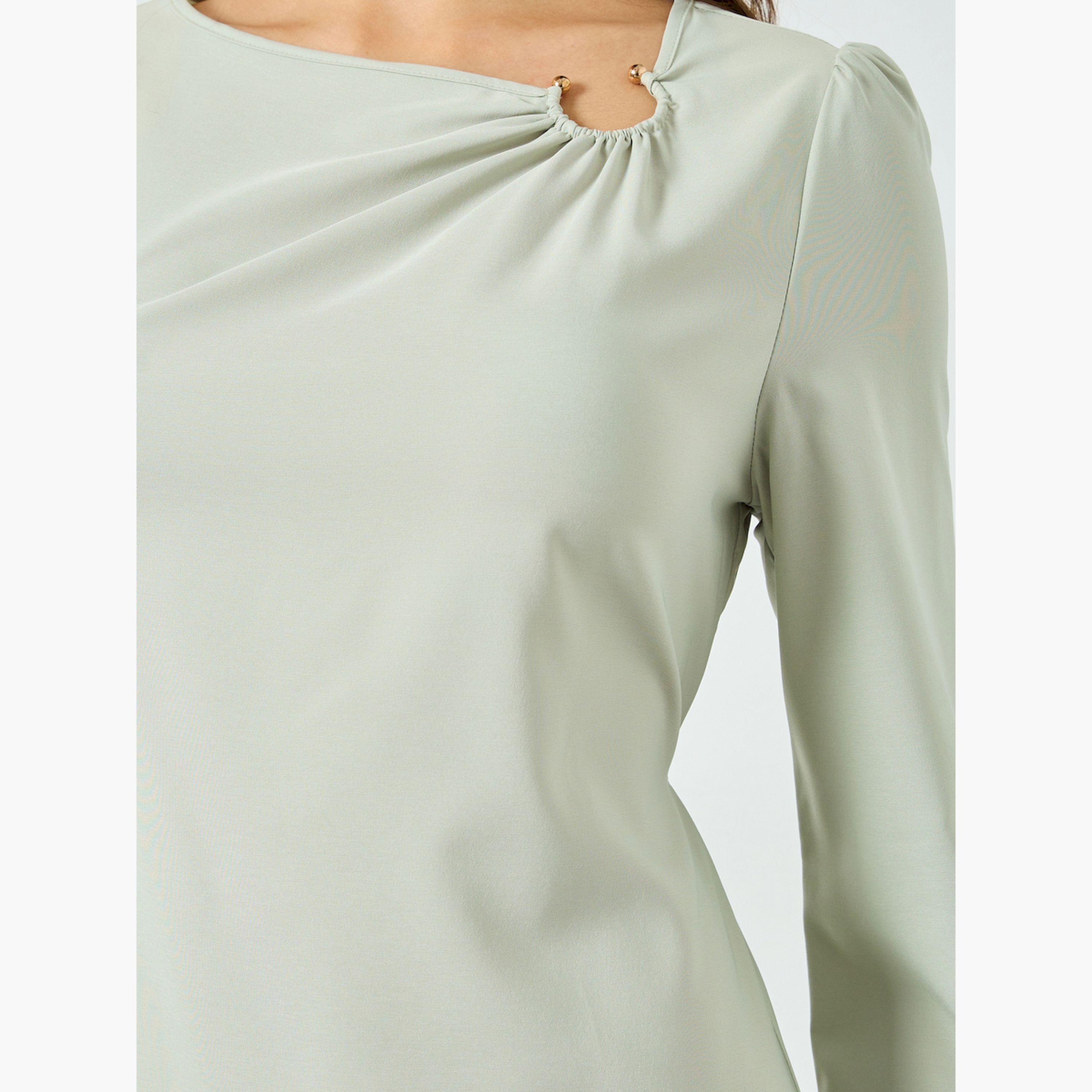 فستان طويل بياقة غير متماثلة وأكمام طويلة-women-clothing-dresses-image-4
