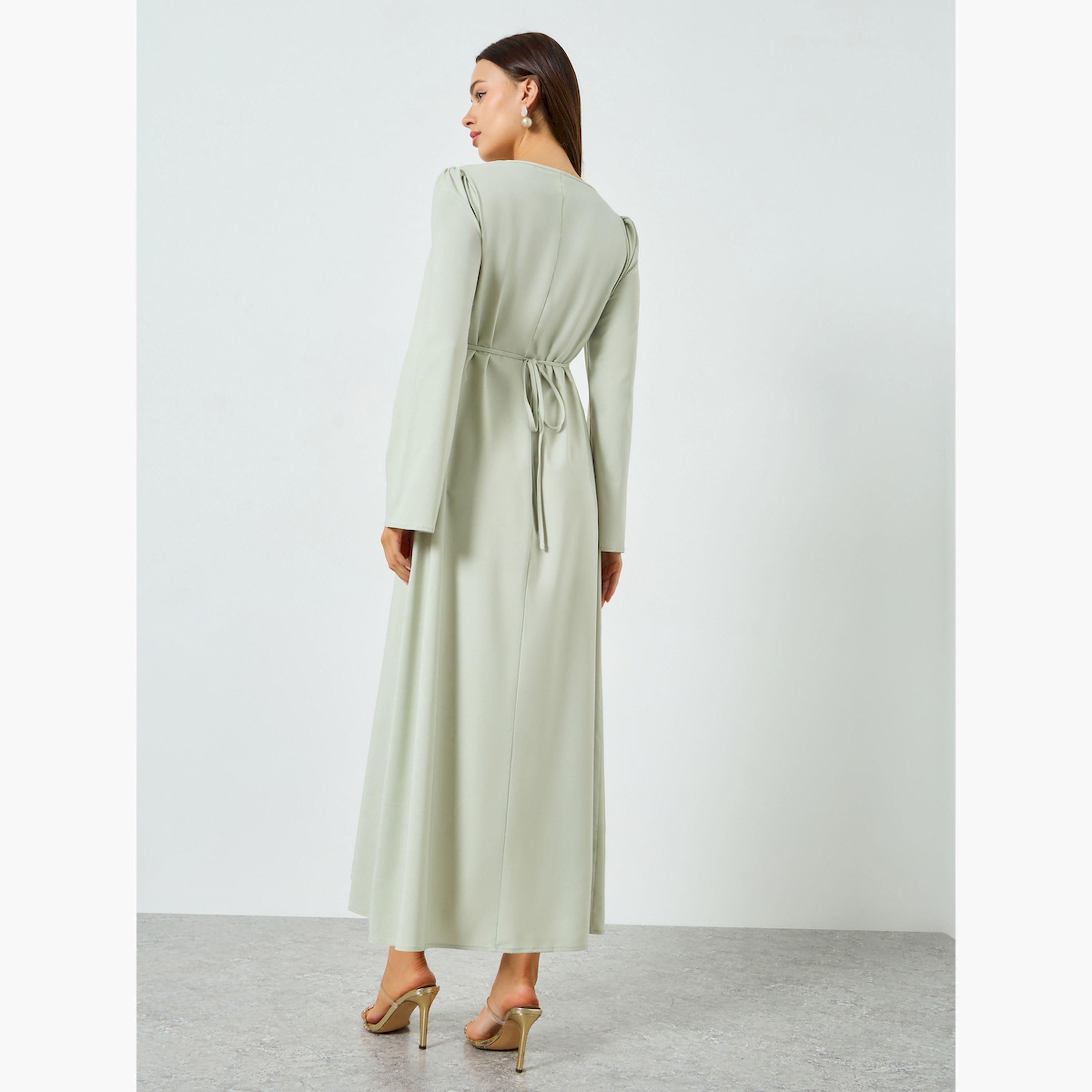 فستان طويل بياقة غير متماثلة وأكمام طويلة-women-clothing-dresses-image-5