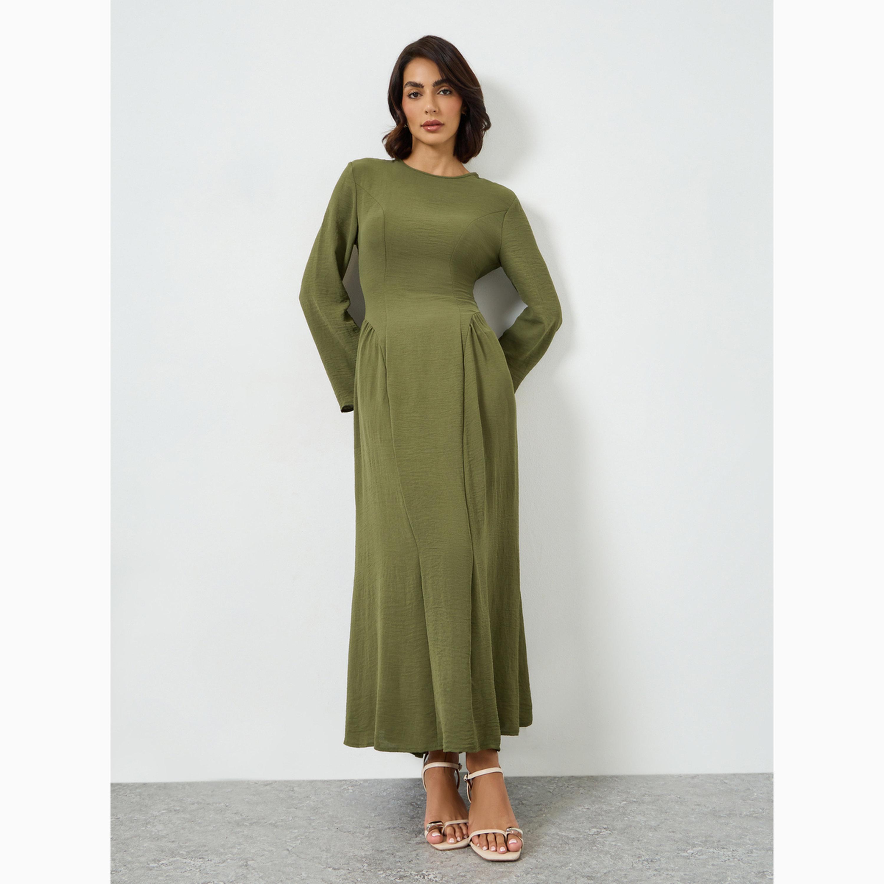 Take Two Green Pleated A-Line Maxi Dress-women-clothing-dresses-image-1