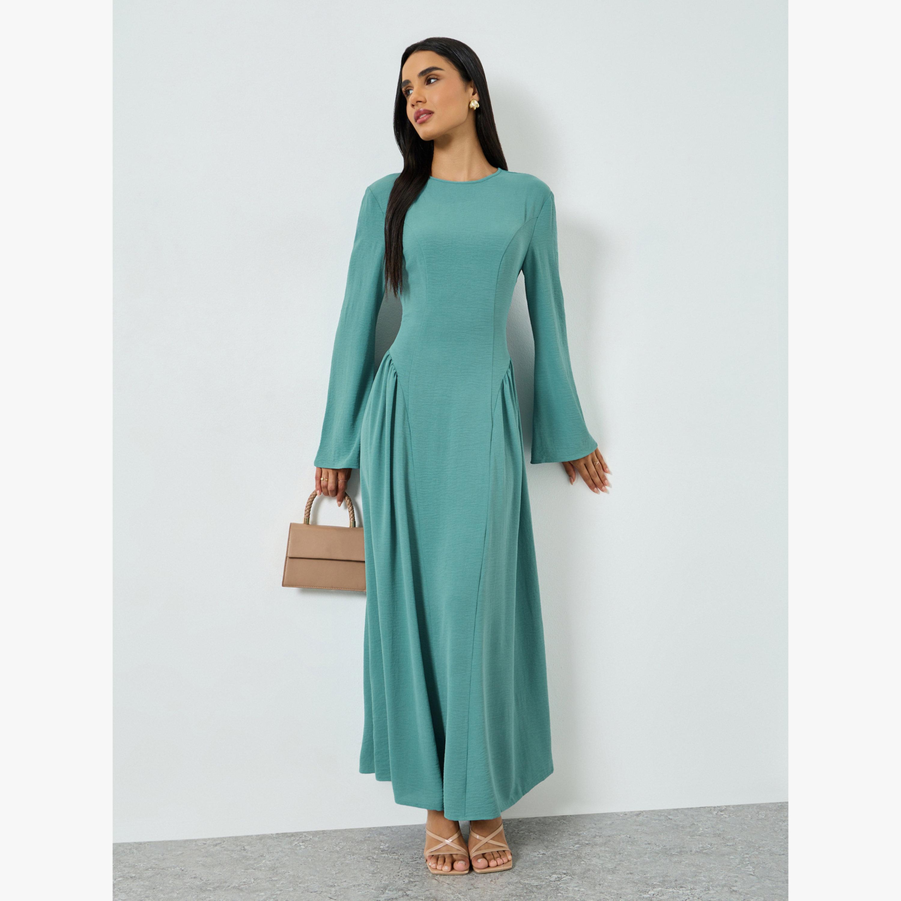 فستان طويل سادة بأكمام جرس-women-clothing-dresses-image-1