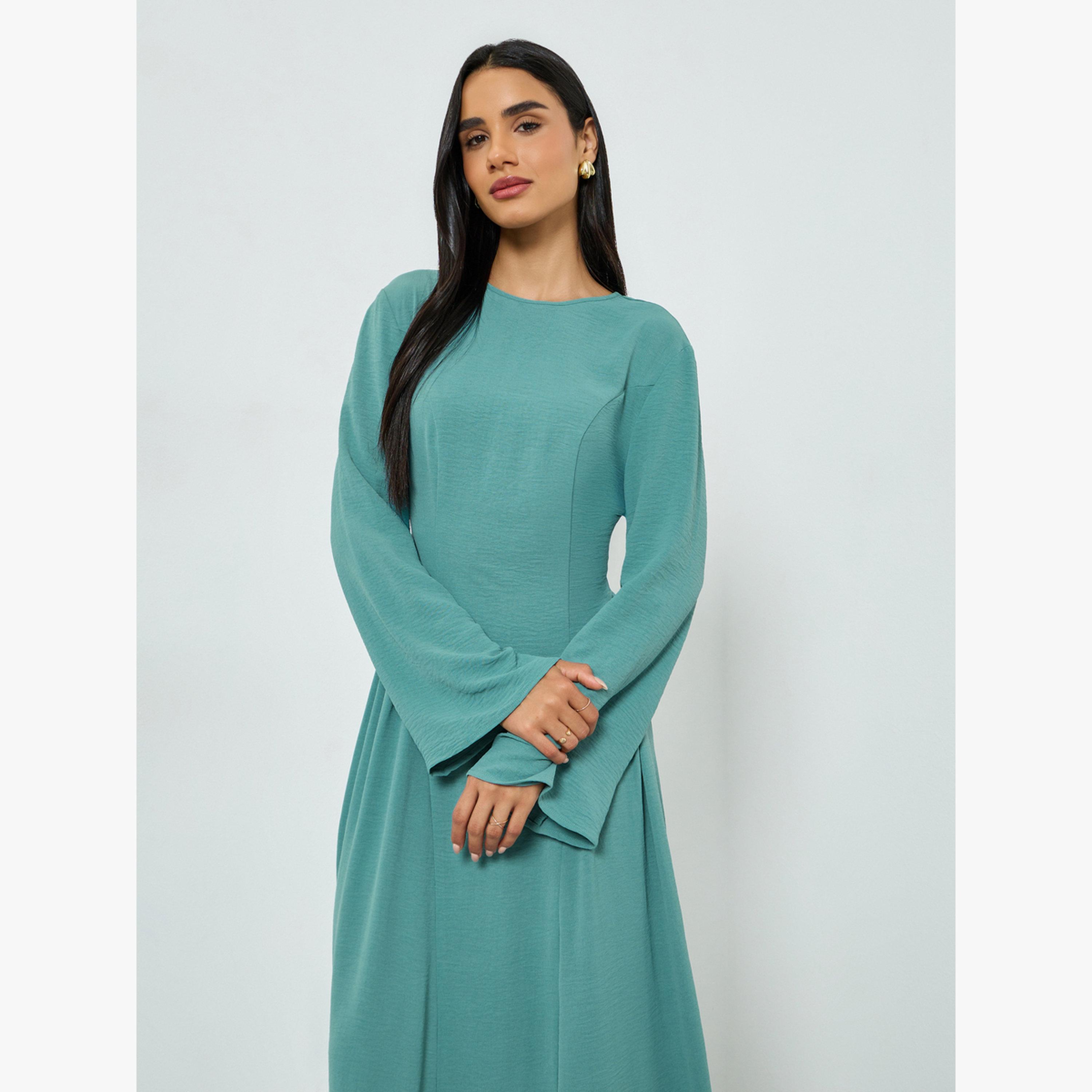 فستان طويل سادة بأكمام جرس-women-clothing-dresses-image-2