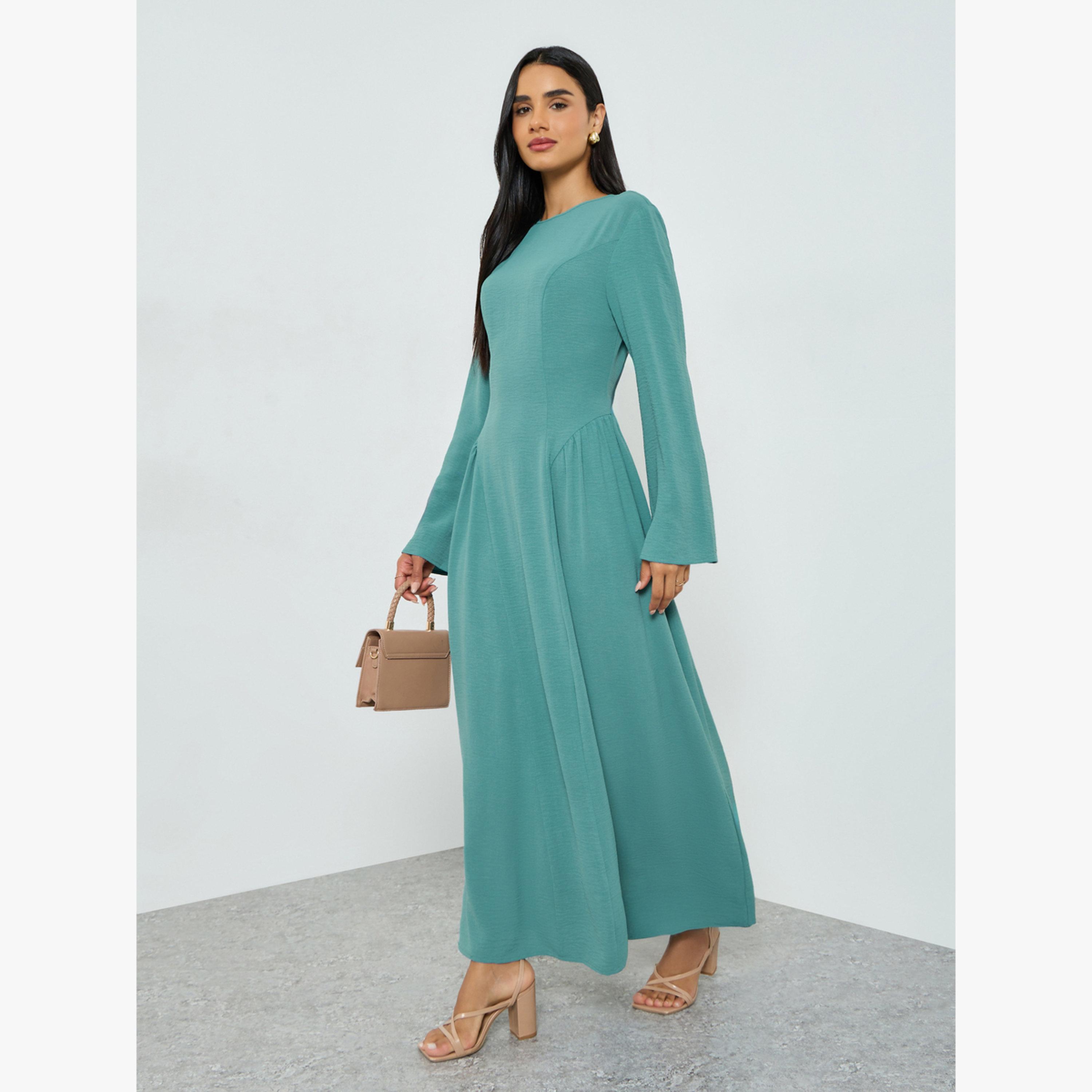 فستان طويل سادة بأكمام جرس-women-clothing-dresses-image-3