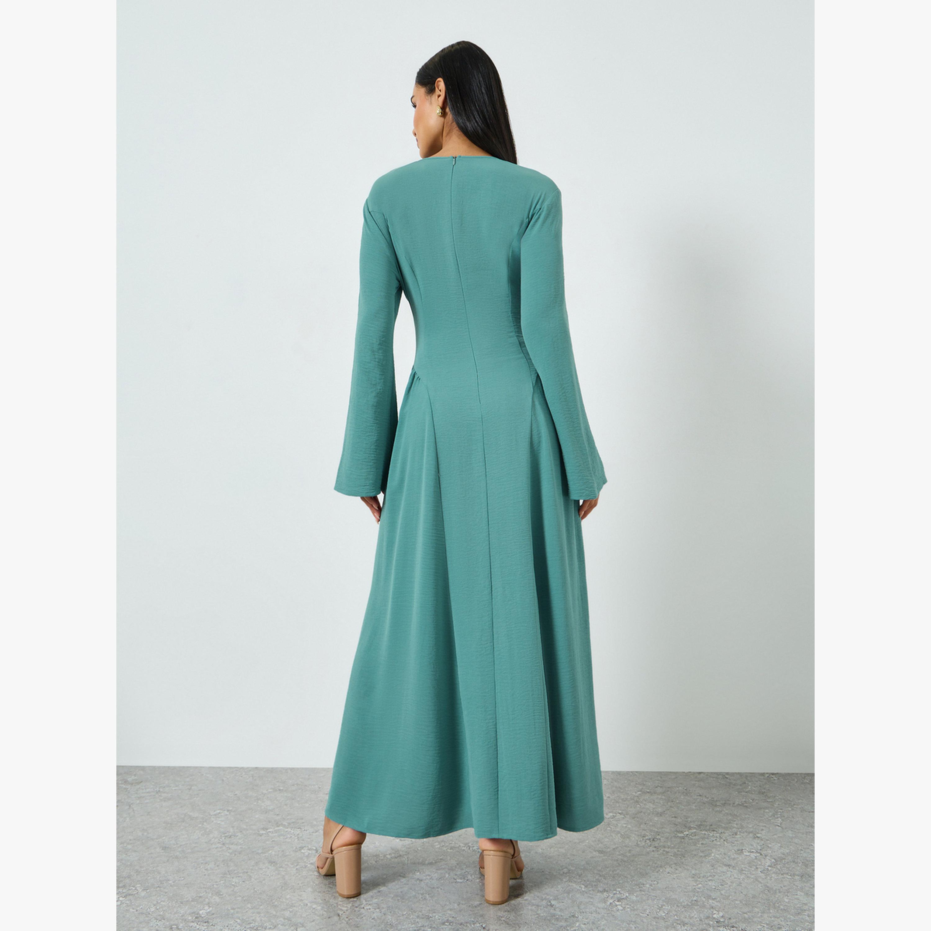 فستان طويل سادة بأكمام جرس-women-clothing-dresses-image-4