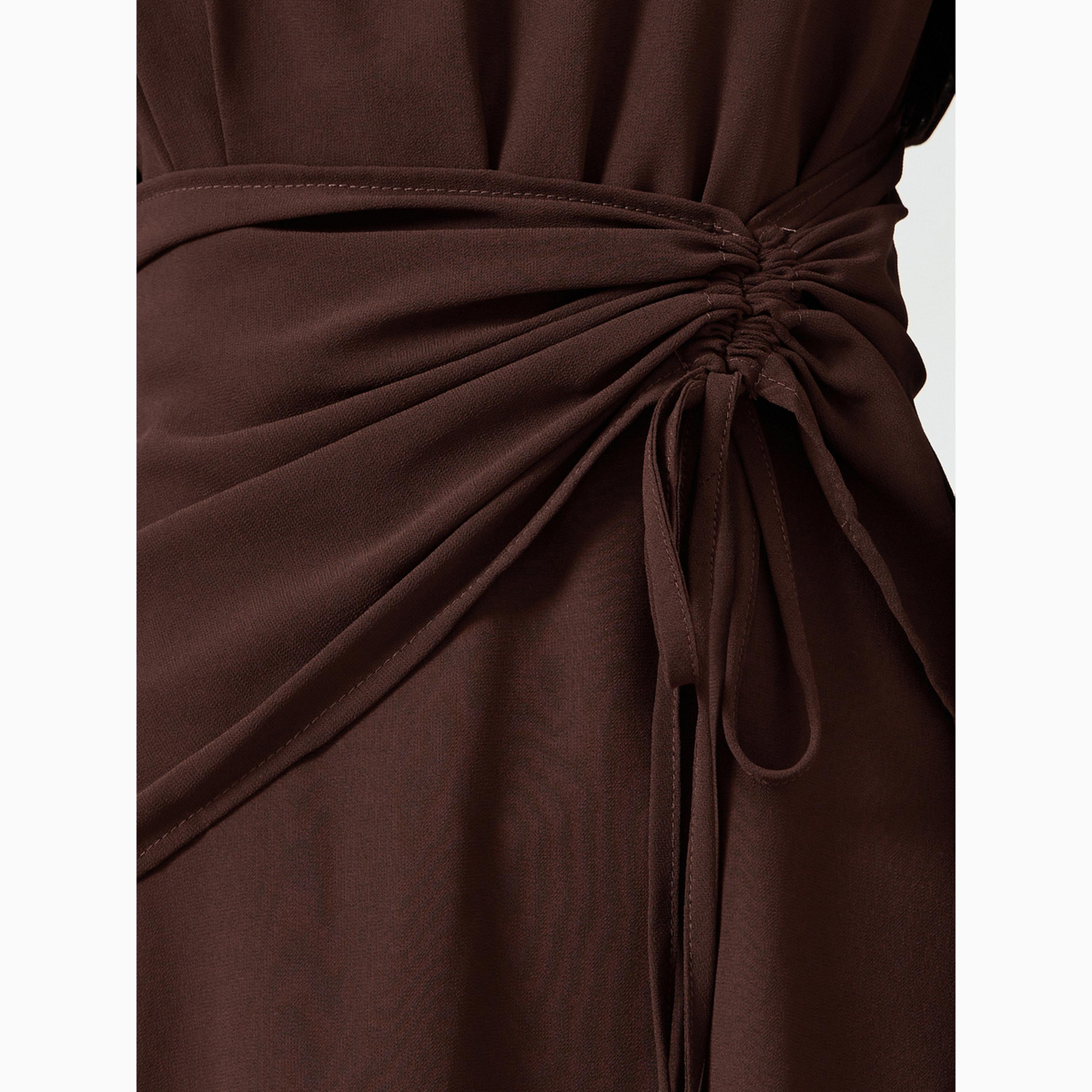 Take Two Coffee Brown Balloon Sleeve Waist Tie Maxi Dress-women-clothing-dresses-image-4
