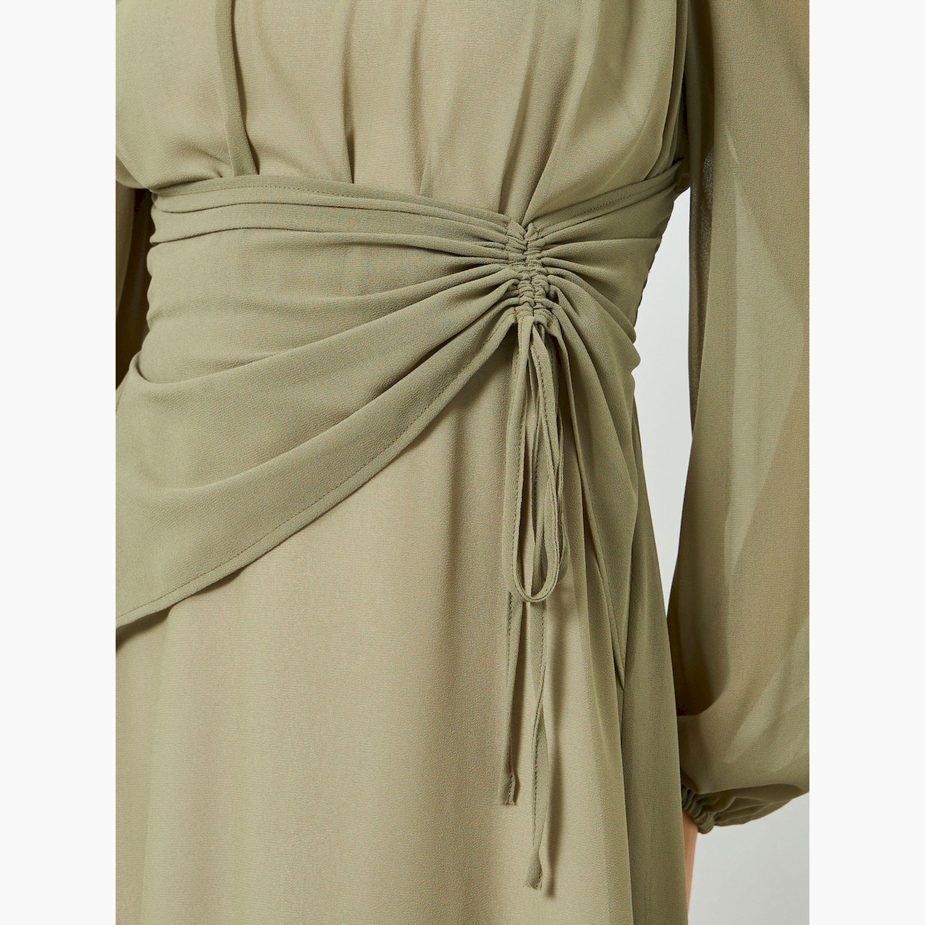 فستان طويل بخصر مزموم وأكمام بالون-women-clothing-dresses-image-4