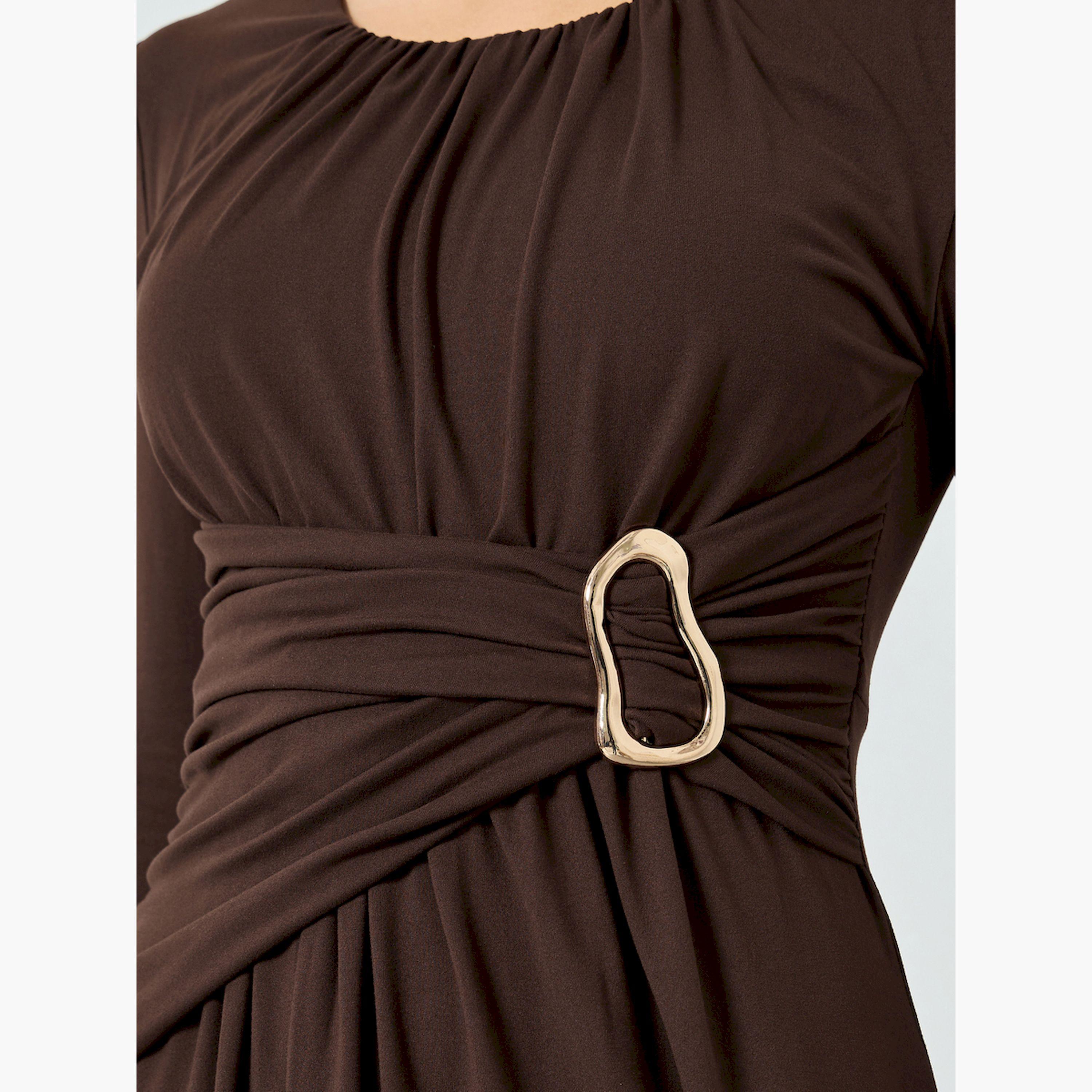 Take Two X Styli Brown Ruched Detail Long Sleeve Maxi Dress-women-clothing-dresses-image-4