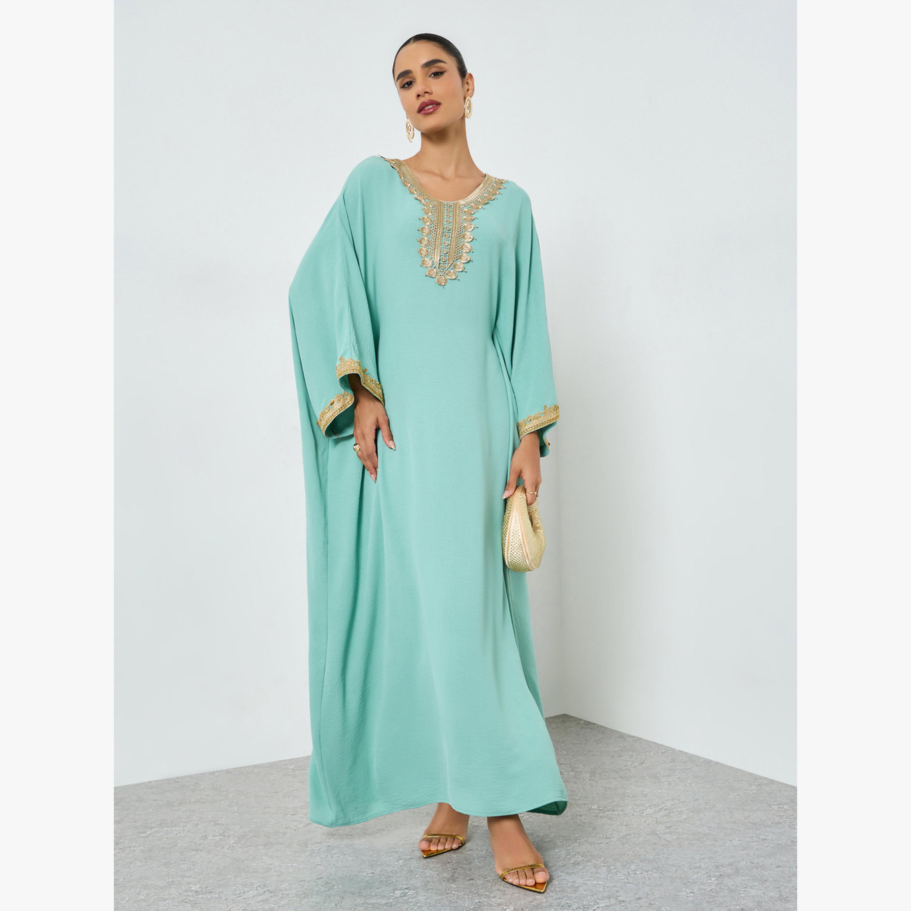 Take Two Light Blue Embroidered Lace Kaftan-women-arabicclothing-kaftan-image-1