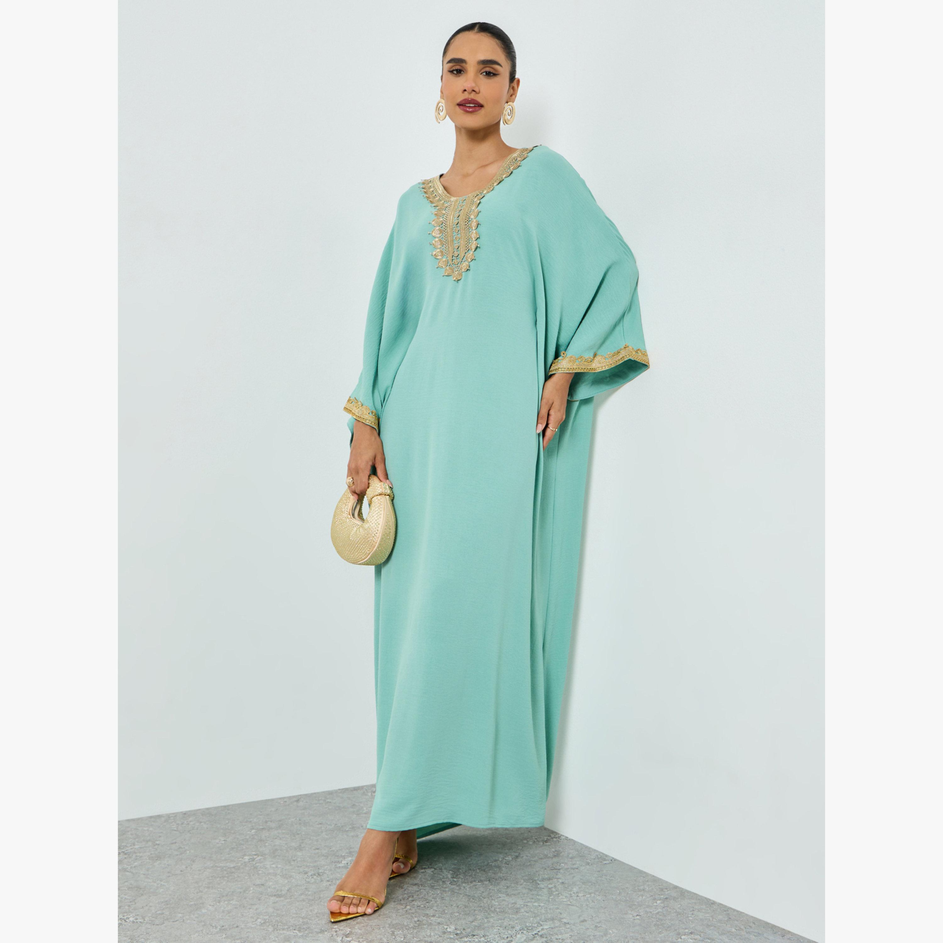 Take Two Light Blue Embroidered Lace Kaftan-women-arabicclothing-kaftan-image-2