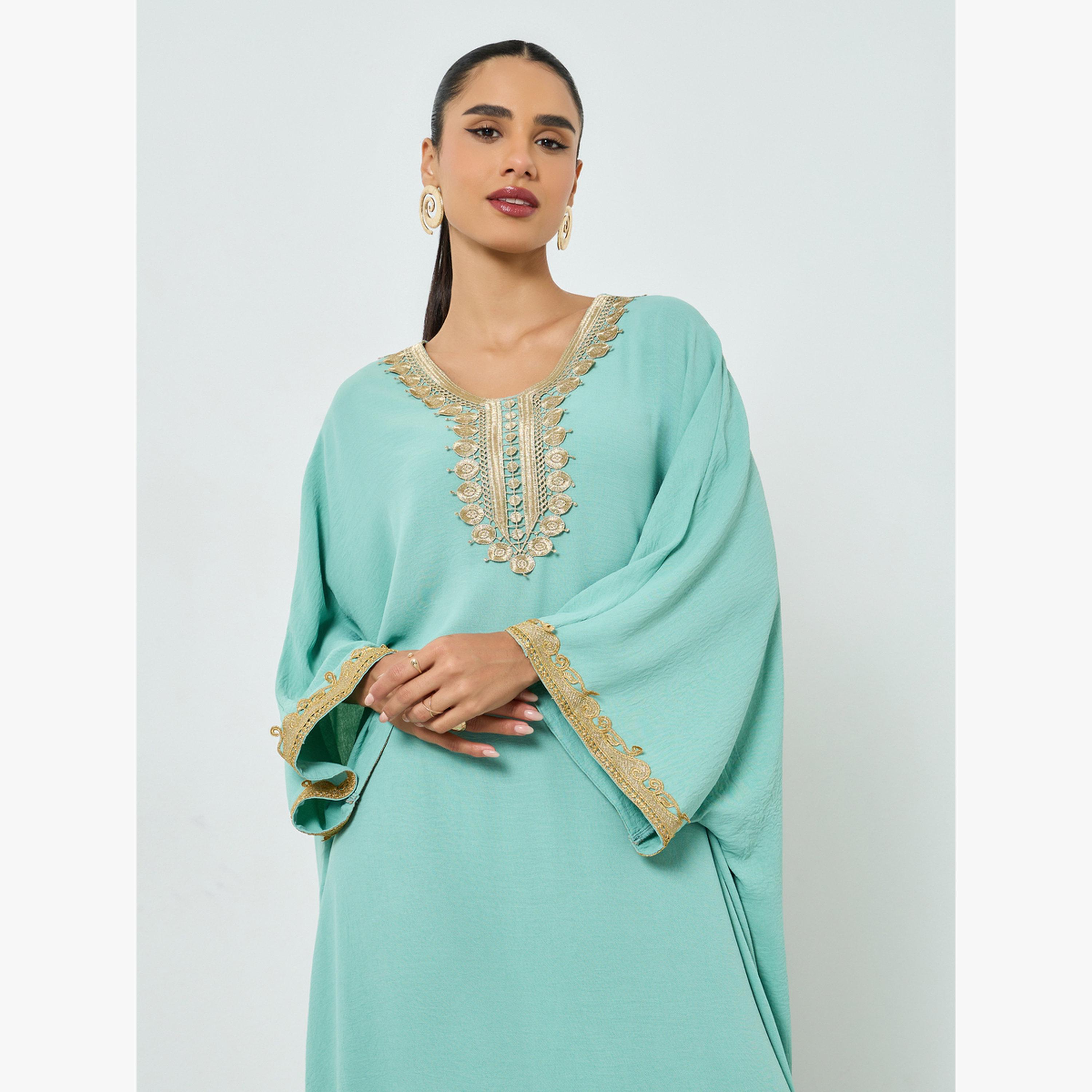 Take Two Light Blue Embroidered Lace Kaftan-women-arabicclothing-kaftan-image-3