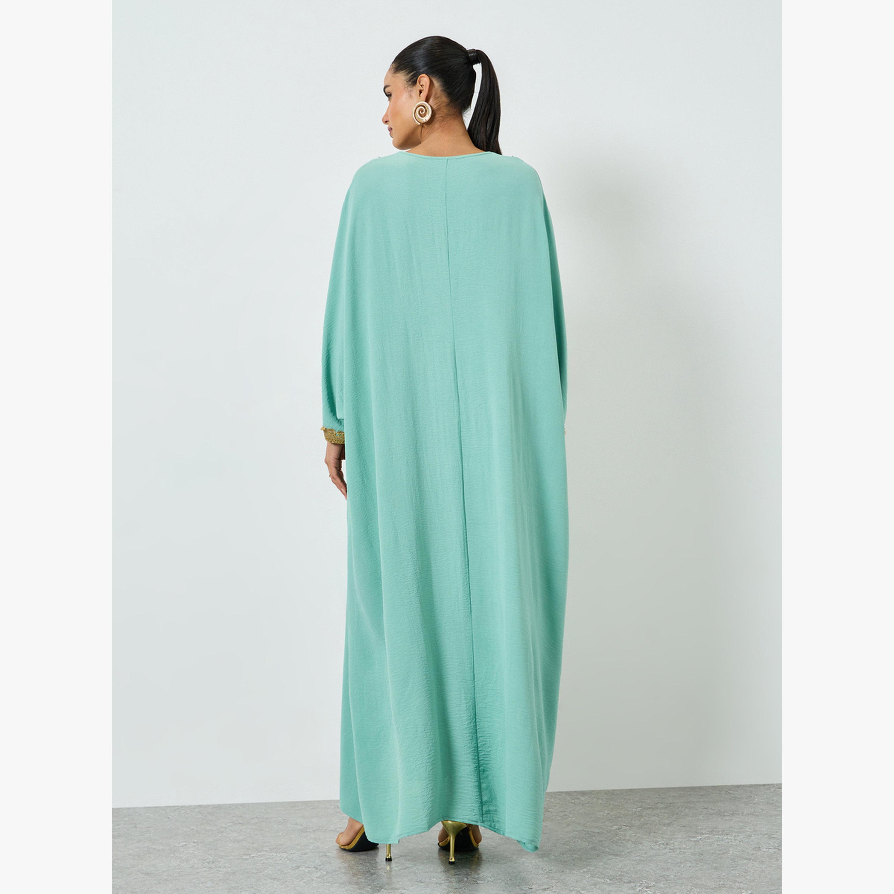 Take Two Light Blue Embroidered Lace Kaftan-women-arabicclothing-kaftan-image-4
