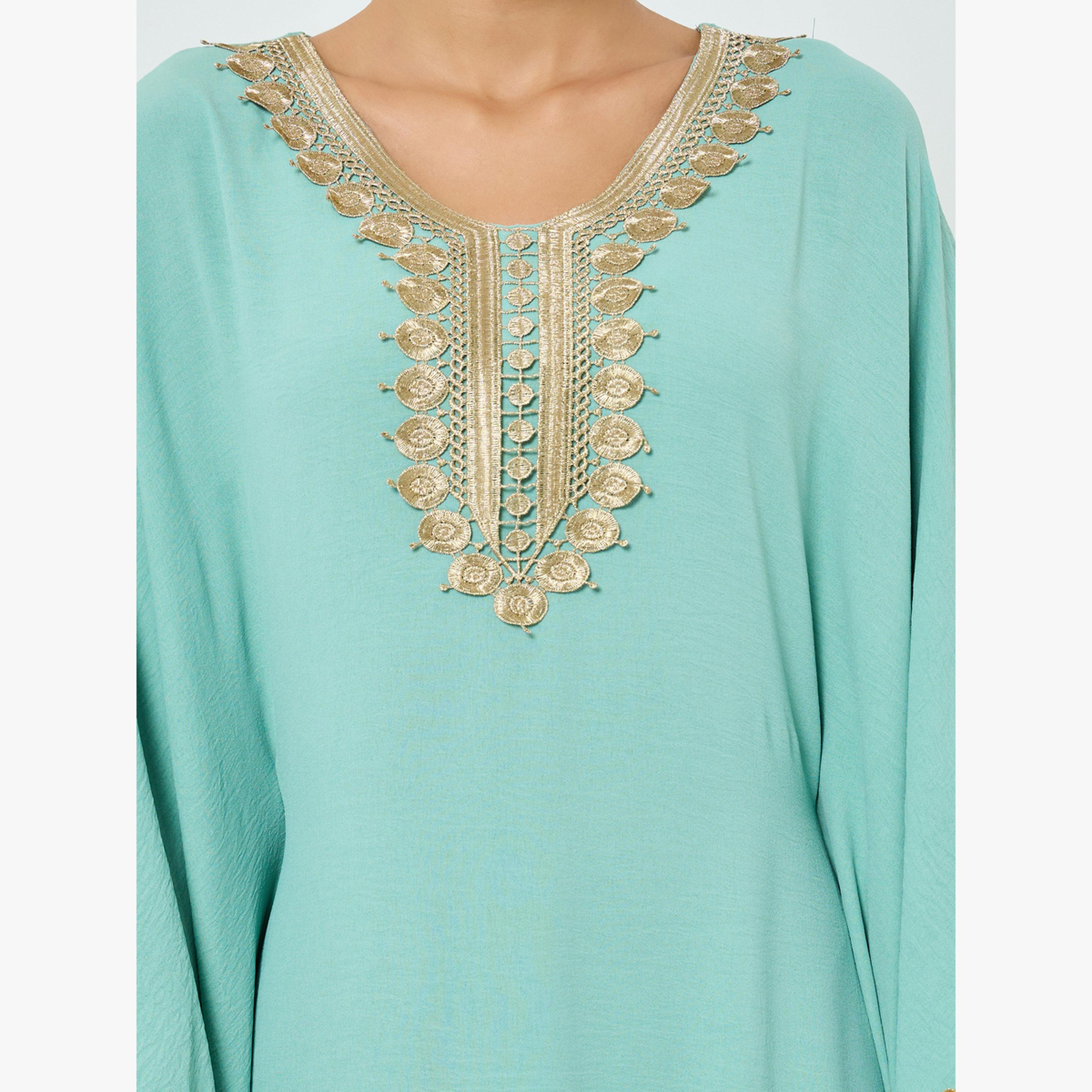 Take Two Light Blue Embroidered Lace Kaftan-women-arabicclothing-kaftan-image-5
