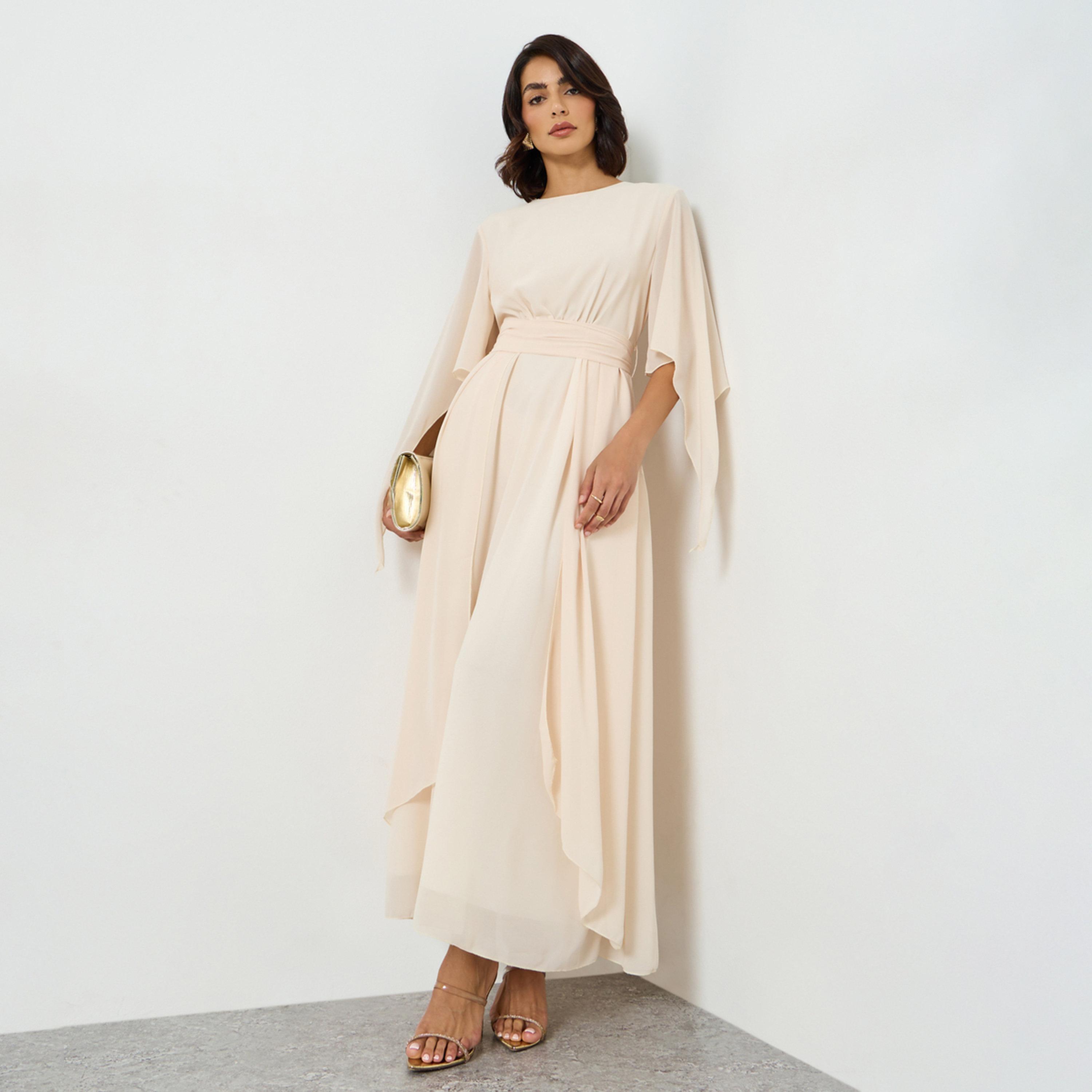 تيك تو - فستان ماكسي بيج بأكمام واسعة وحزام-women-clothing-dresses-image-1