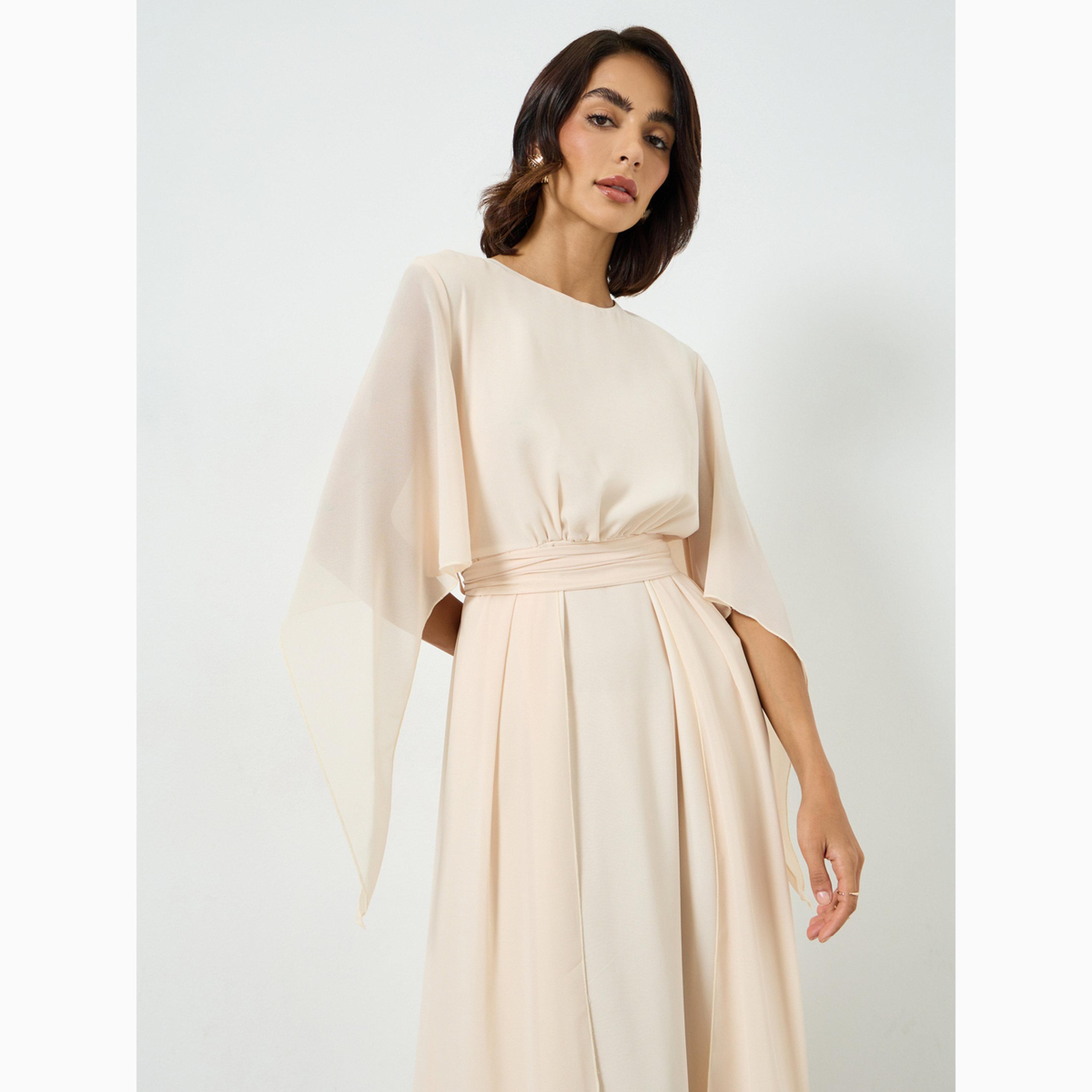 Take Two Beige Angel Sleeve Belted Maxi Dress-women-clothing-dresses-image-2