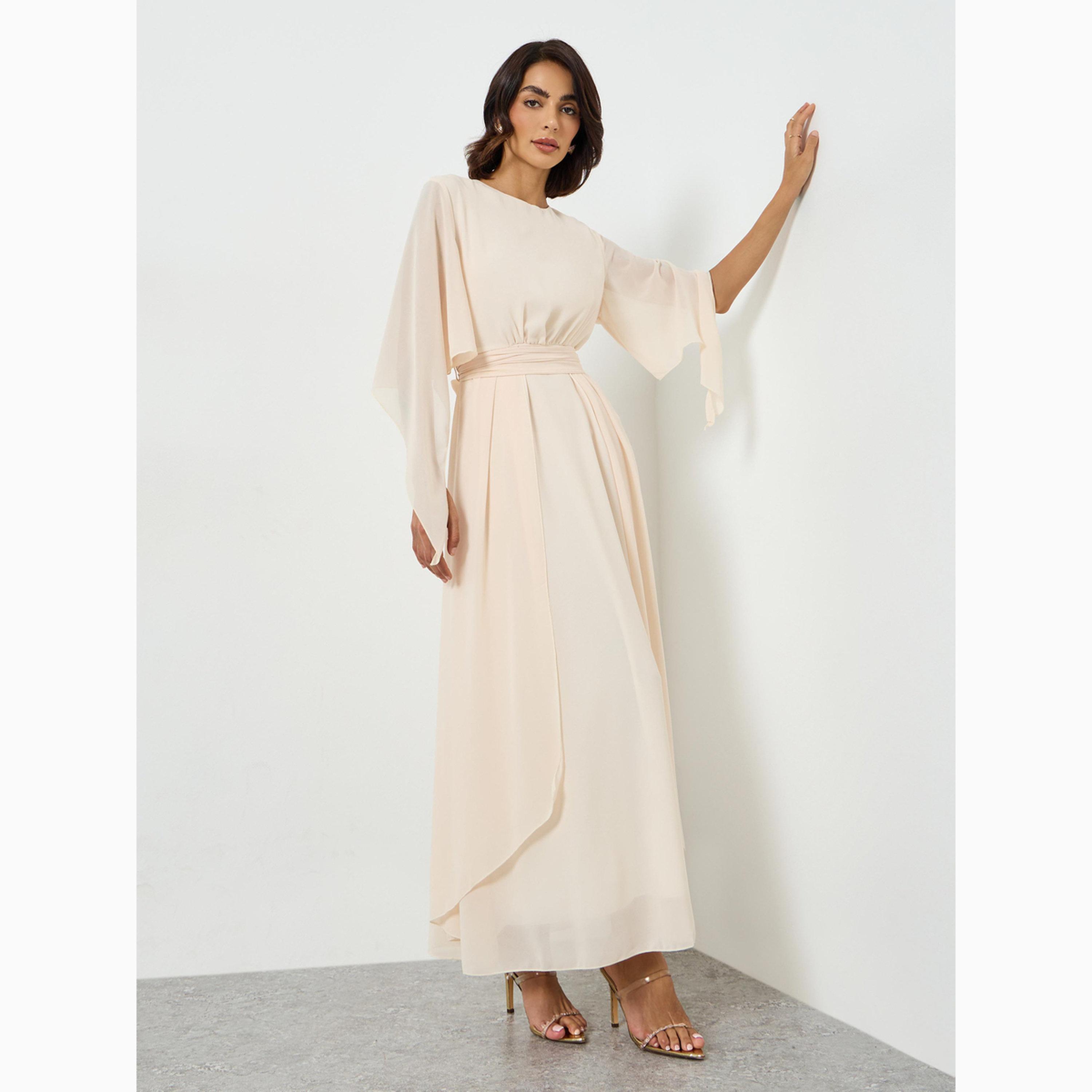 تيك تو - فستان ماكسي بيج بأكمام واسعة وحزام-women-clothing-dresses-image-3