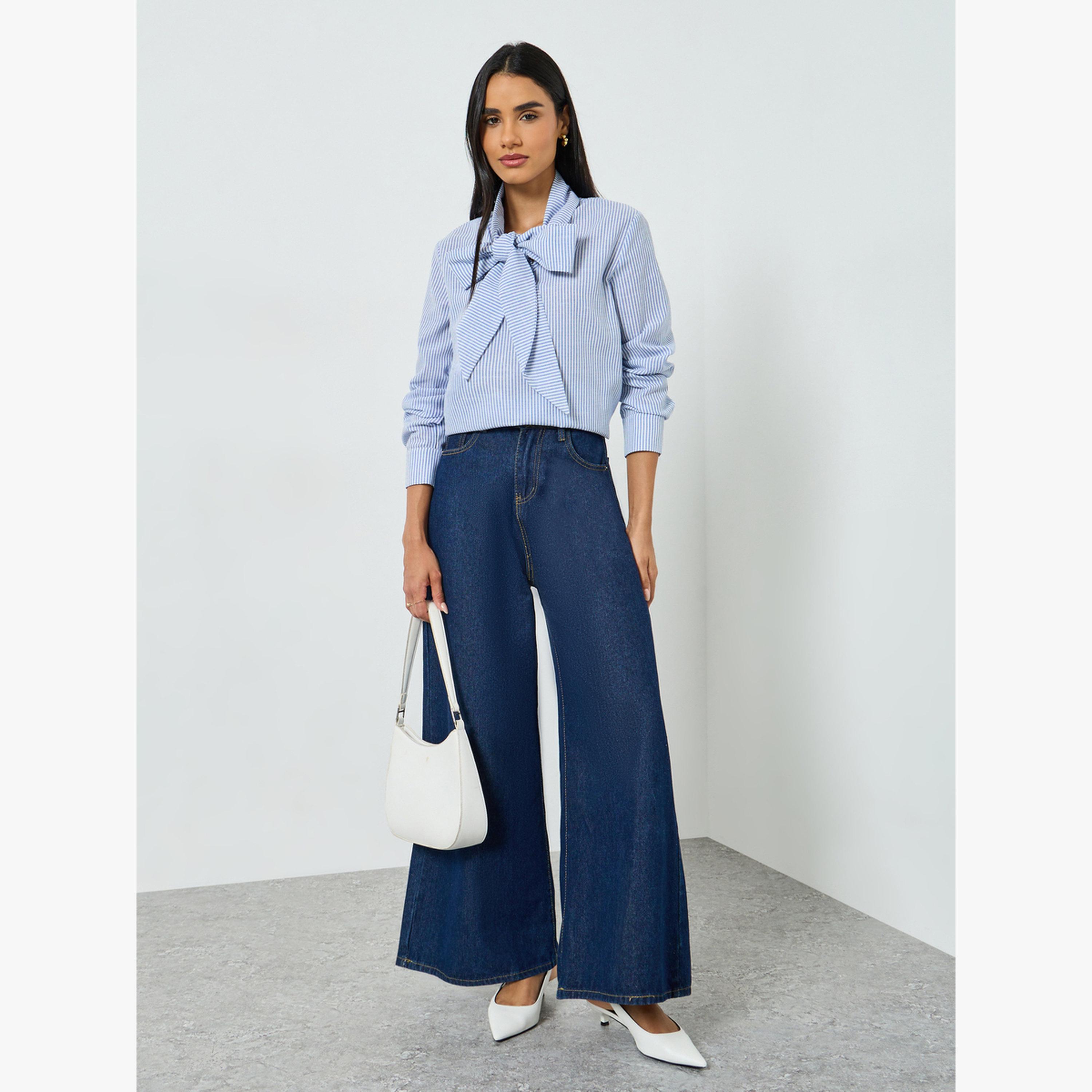 بلوزة مخططة برباط عنق-women-clothing-shirtsandblouses-blouses-image-2