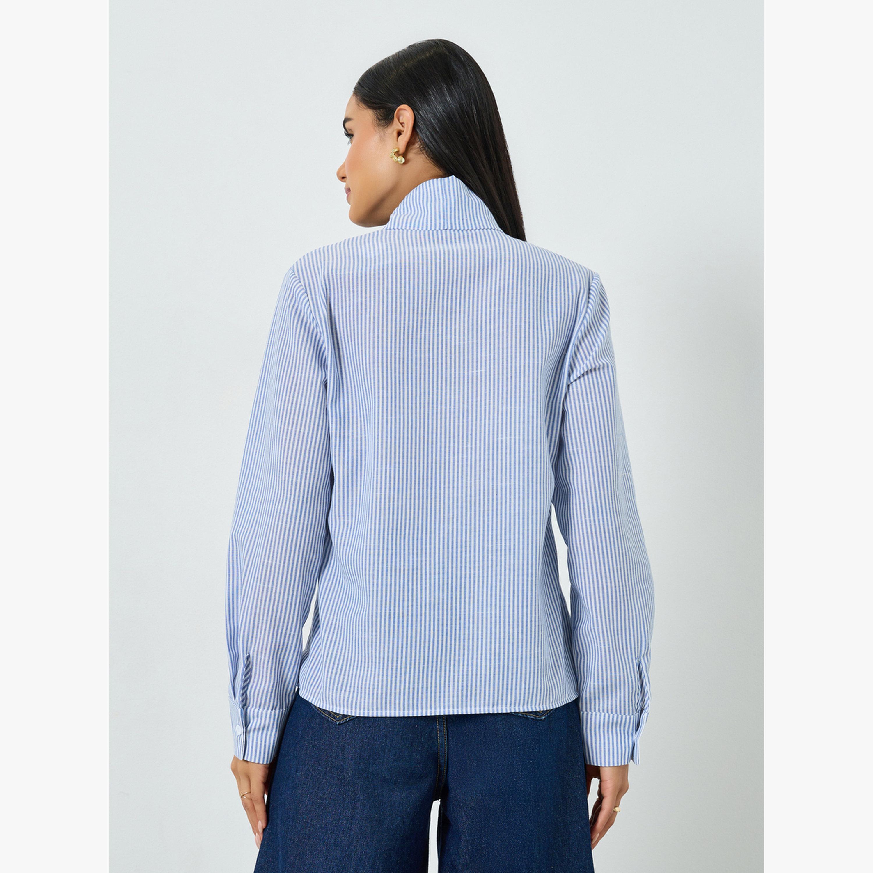 Take Two Light Blue Striped Tie-Up Neck Top-women-clothing-shirtsandblouses-blouses-image-4