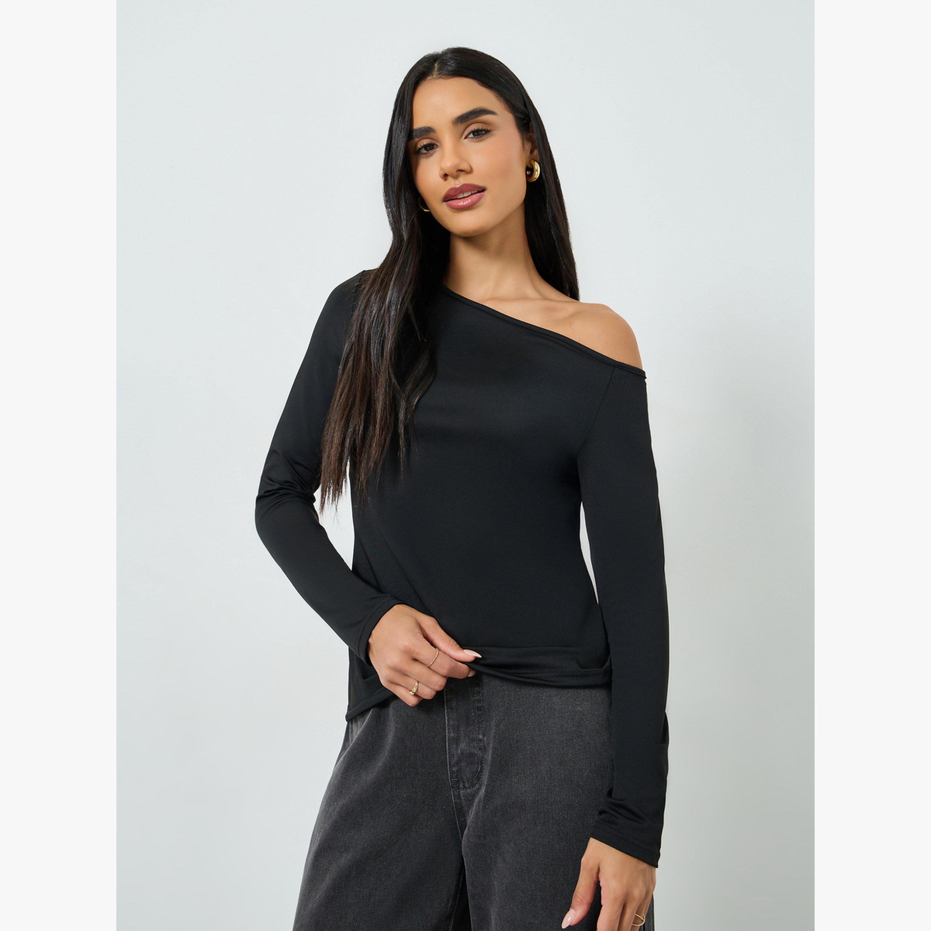 Take Two Black One Shoulder Long Sleeve Top-women-clothing-shirtsandblouses-blouses-image-1