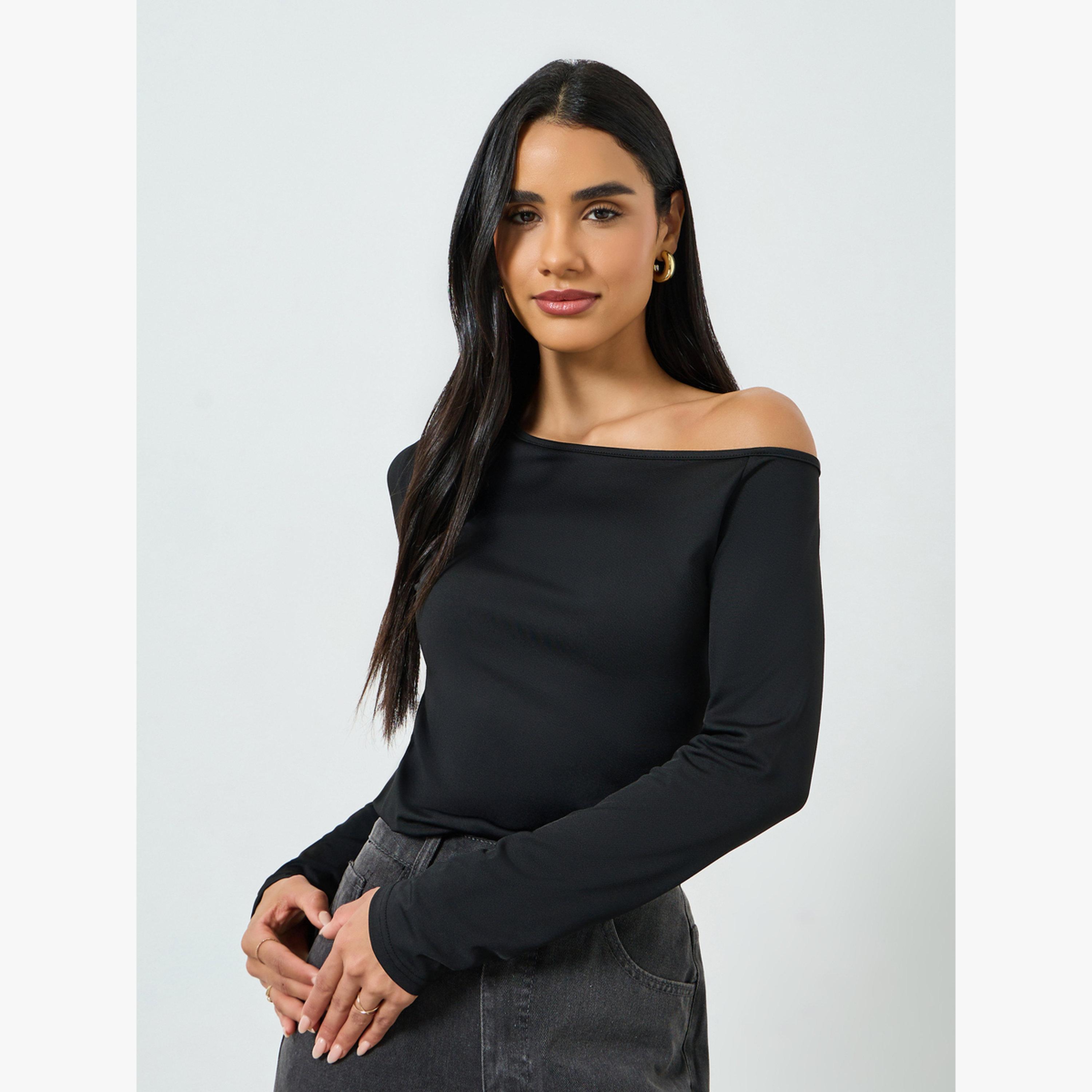 Take Two Black One Shoulder Long Sleeve Top-women-clothing-shirtsandblouses-blouses-image-4