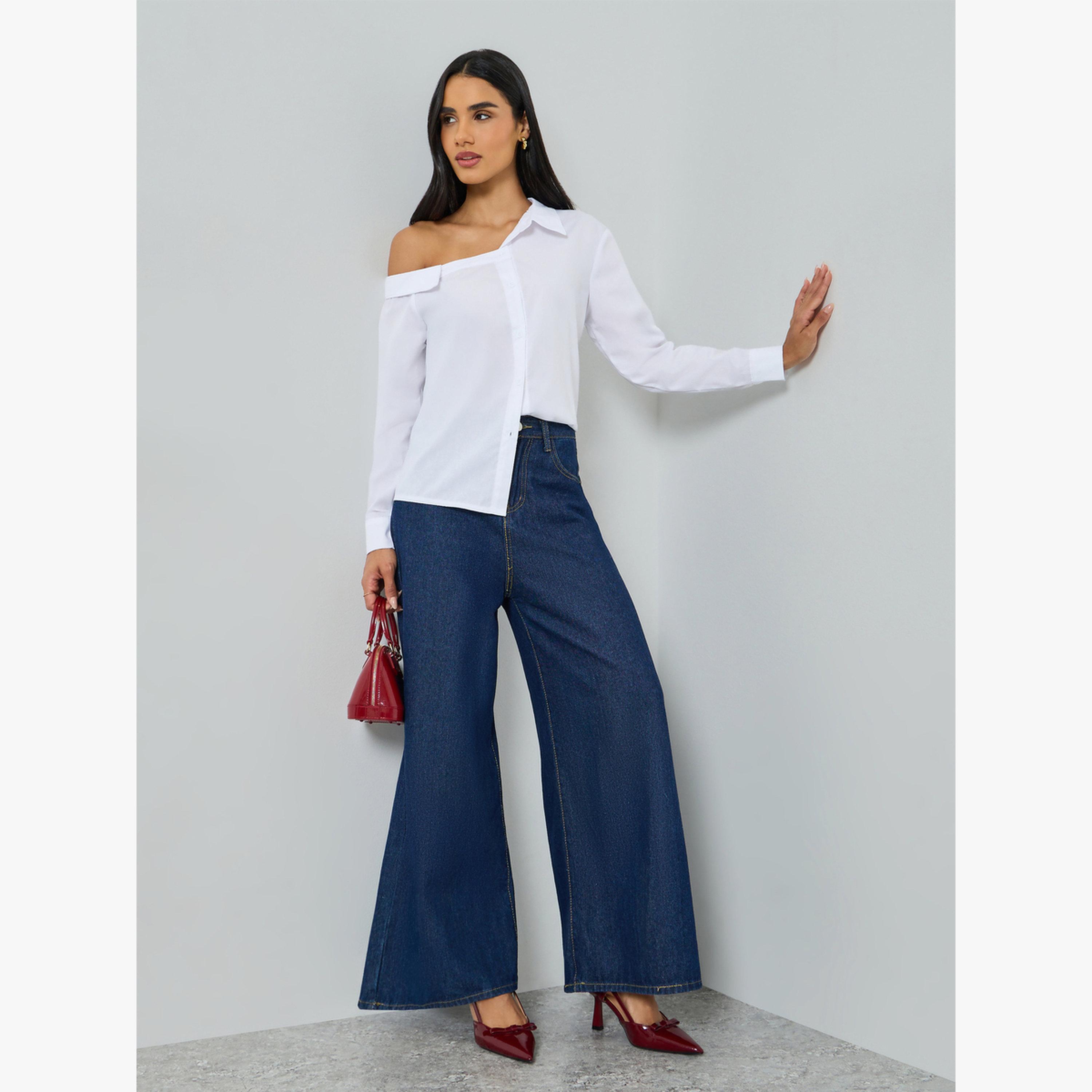 Take Two White One-Shoulder Long Sleeve Shirt-women-clothing-shirtsandblouses-blouses-image-2