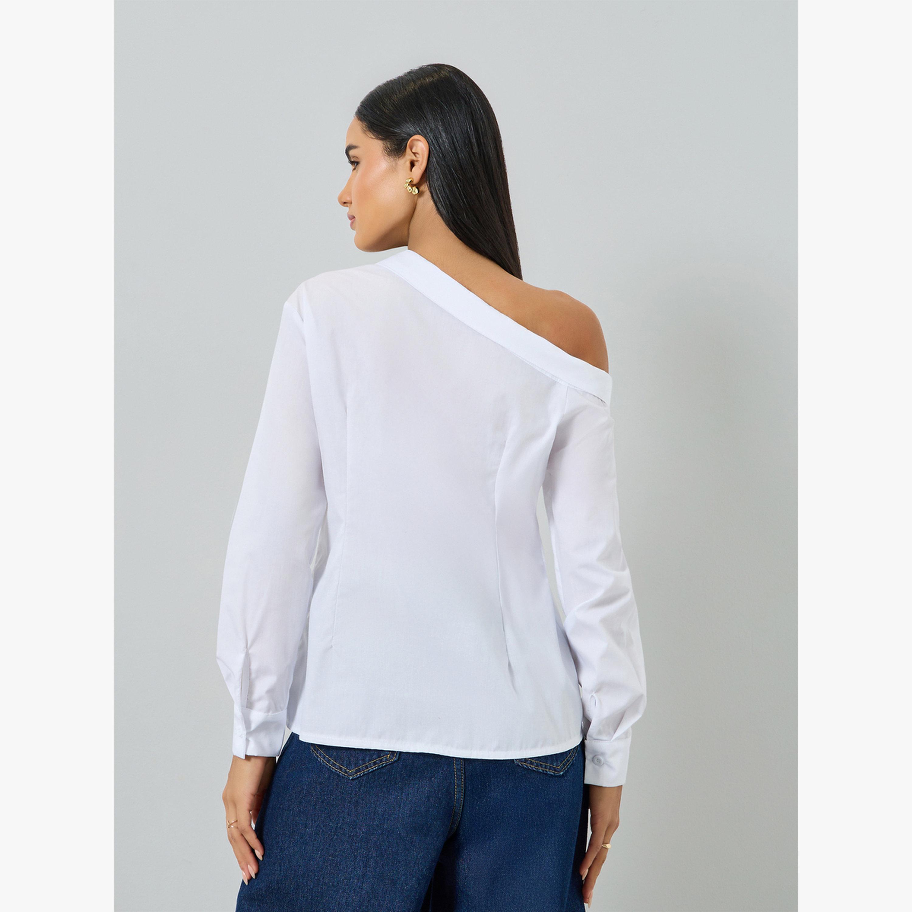 Take Two White One-Shoulder Long Sleeve Shirt-women-clothing-shirtsandblouses-blouses-image-5