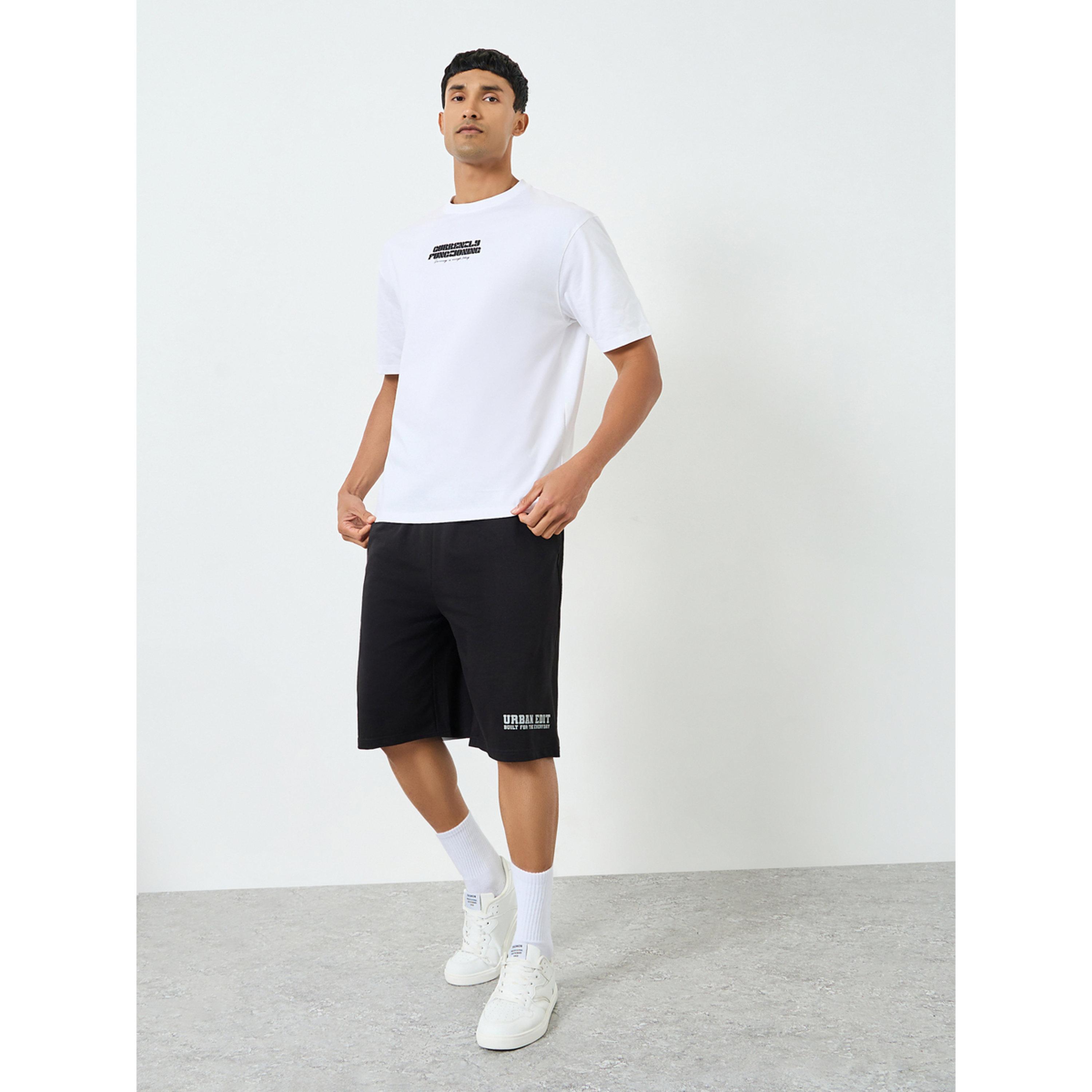 Styli Men Black Placement Print Oversized Shorts-men-clothing-bottoms-shorts-image-2
