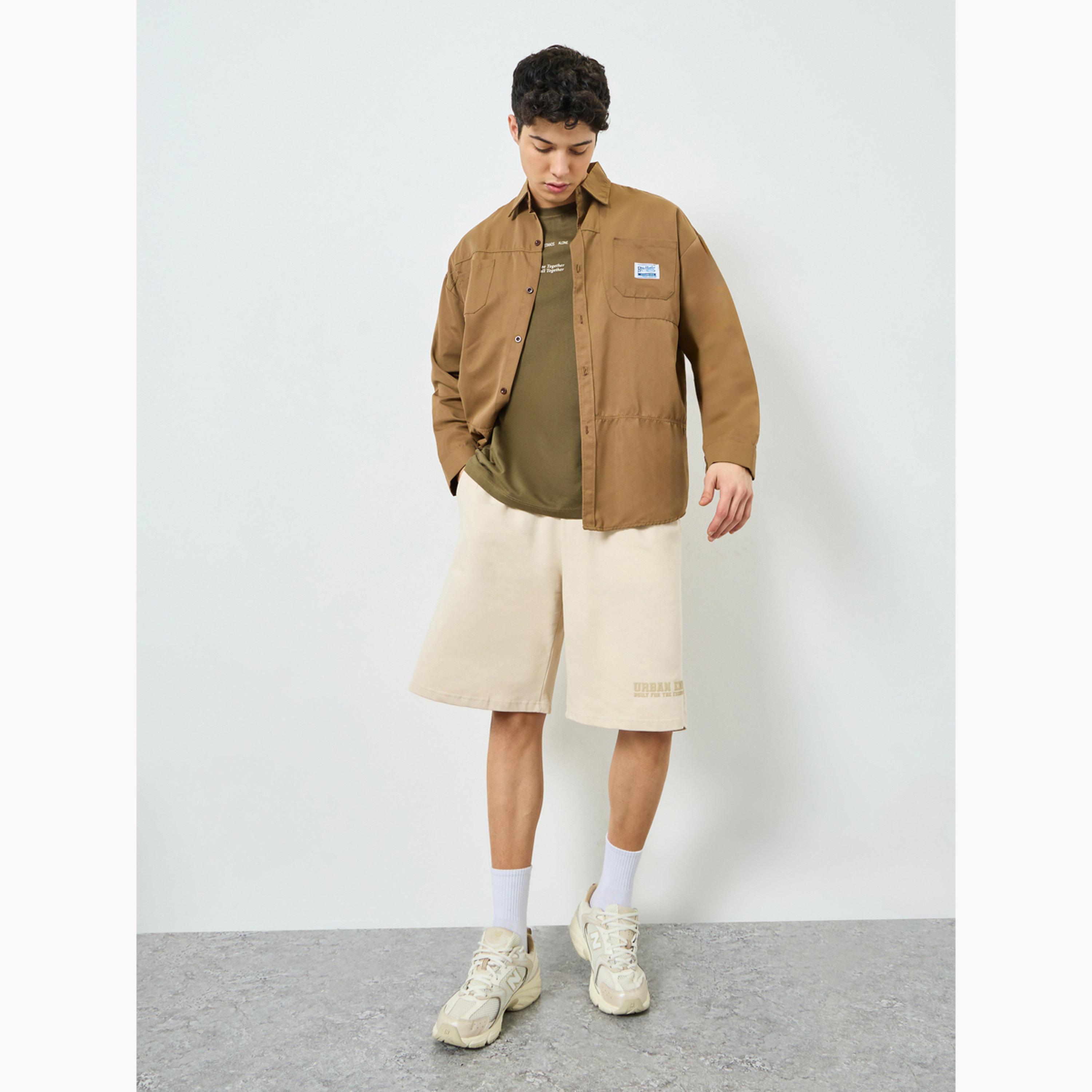 Styli Men Beige Placement Print Oversized Shorts-men-clothing-bottoms-shorts-image-2