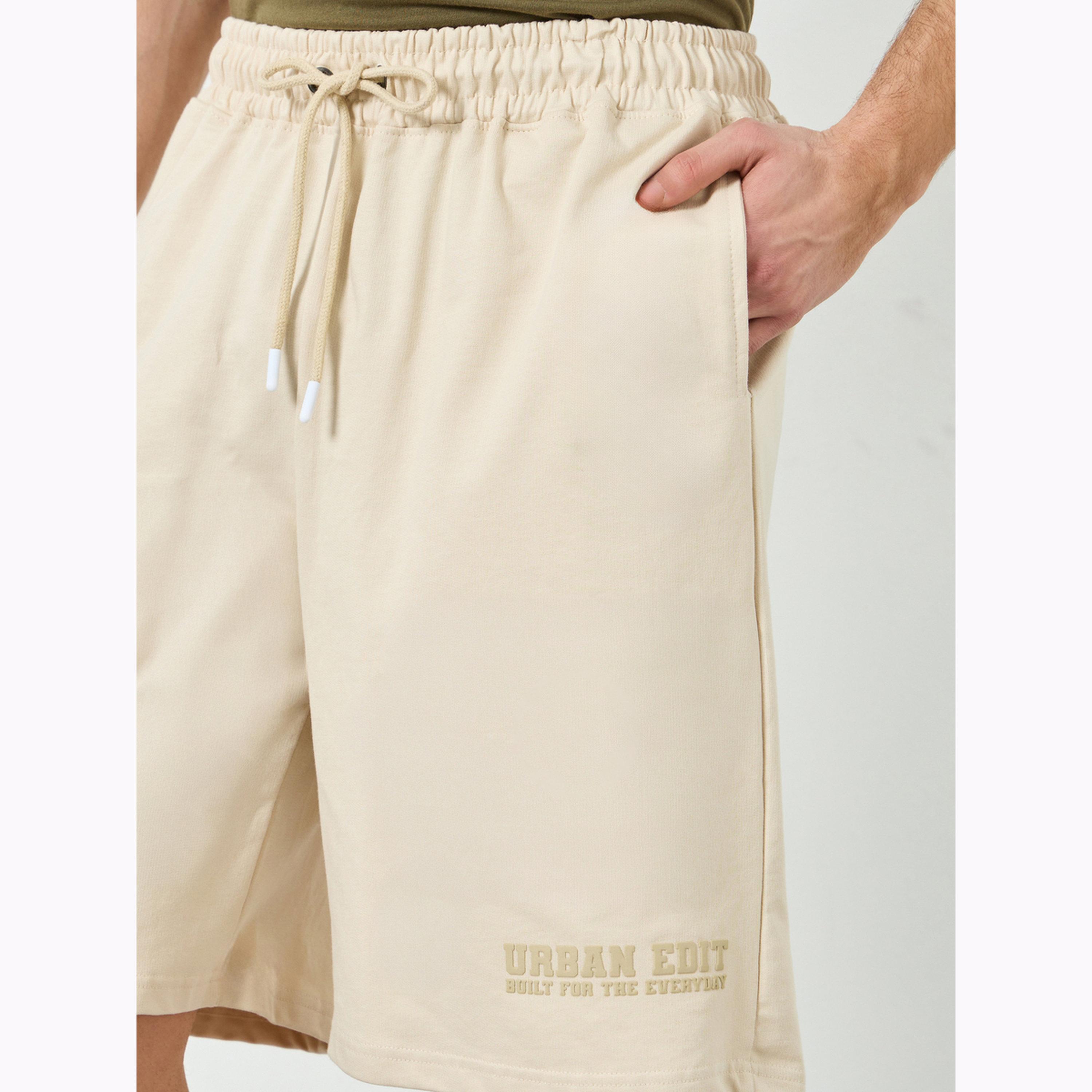 Styli Men Beige Placement Print Oversized Shorts-men-clothing-bottoms-shorts-image-4