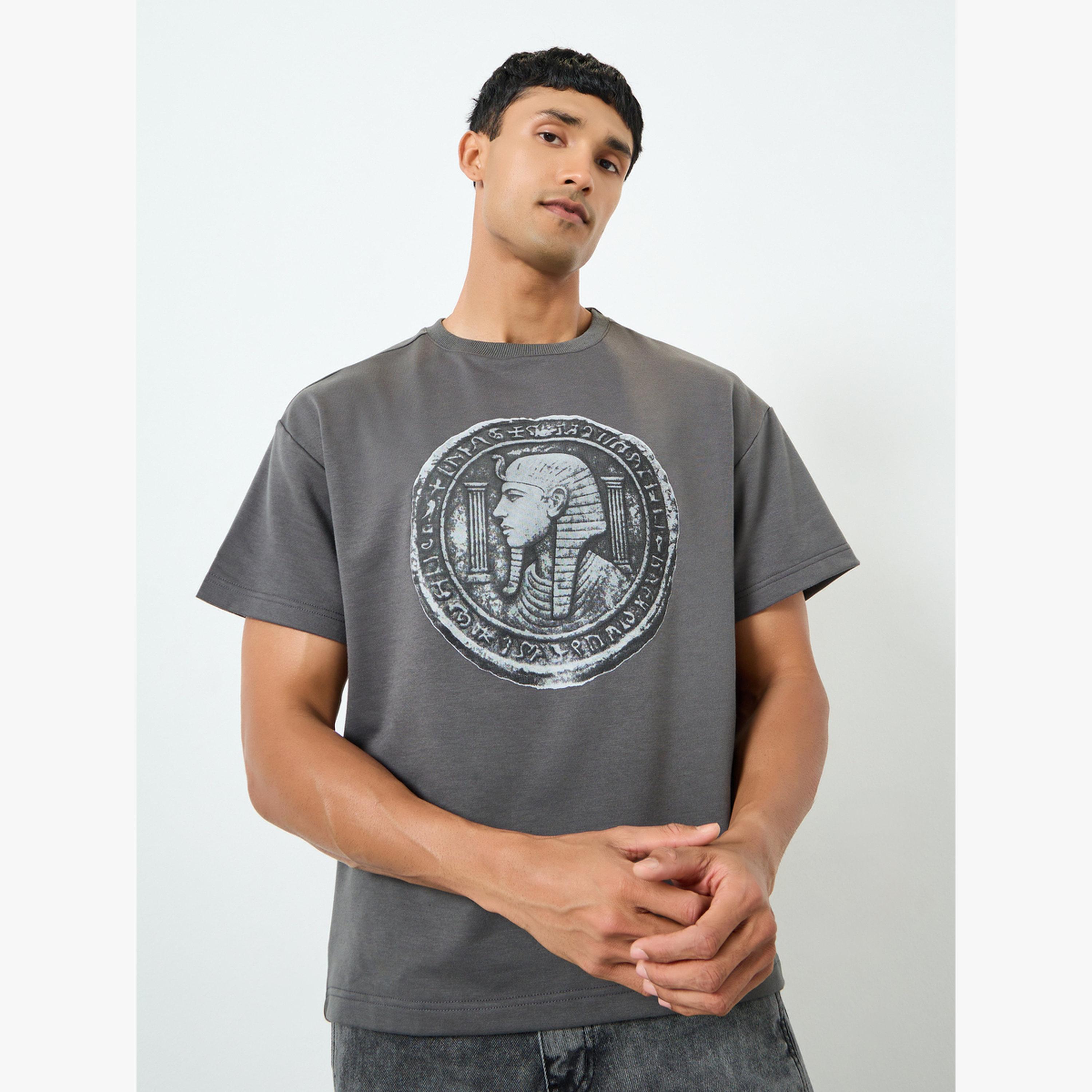 Styli Men Grey Egyptian Graphic Print Oversized T-Shirt-men-clothing-tshirtsandpolos-tshirts-image-1