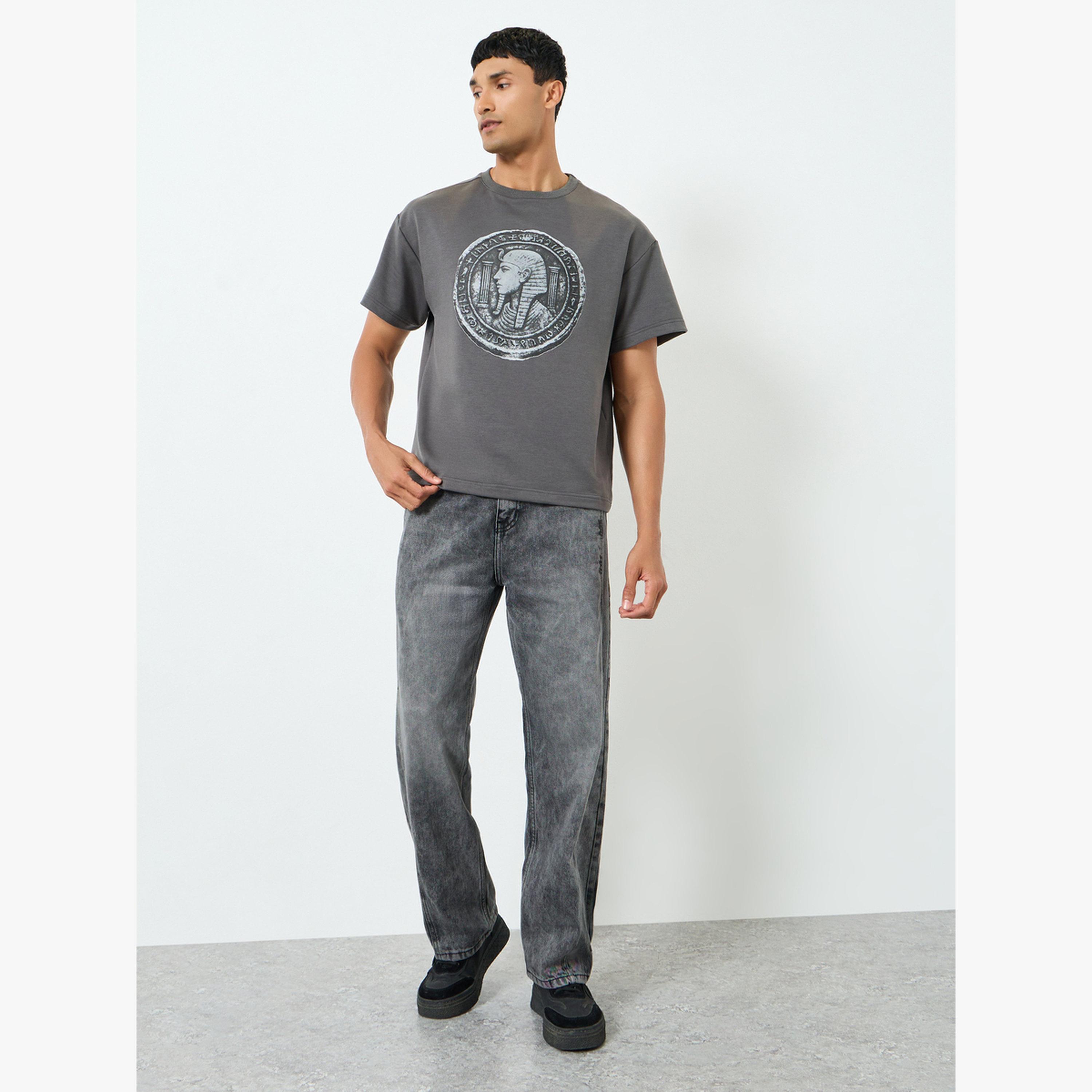 Styli Men Grey Egyptian Graphic Print Oversized T-Shirt-men-clothing-tshirtsandpolos-tshirts-image-2
