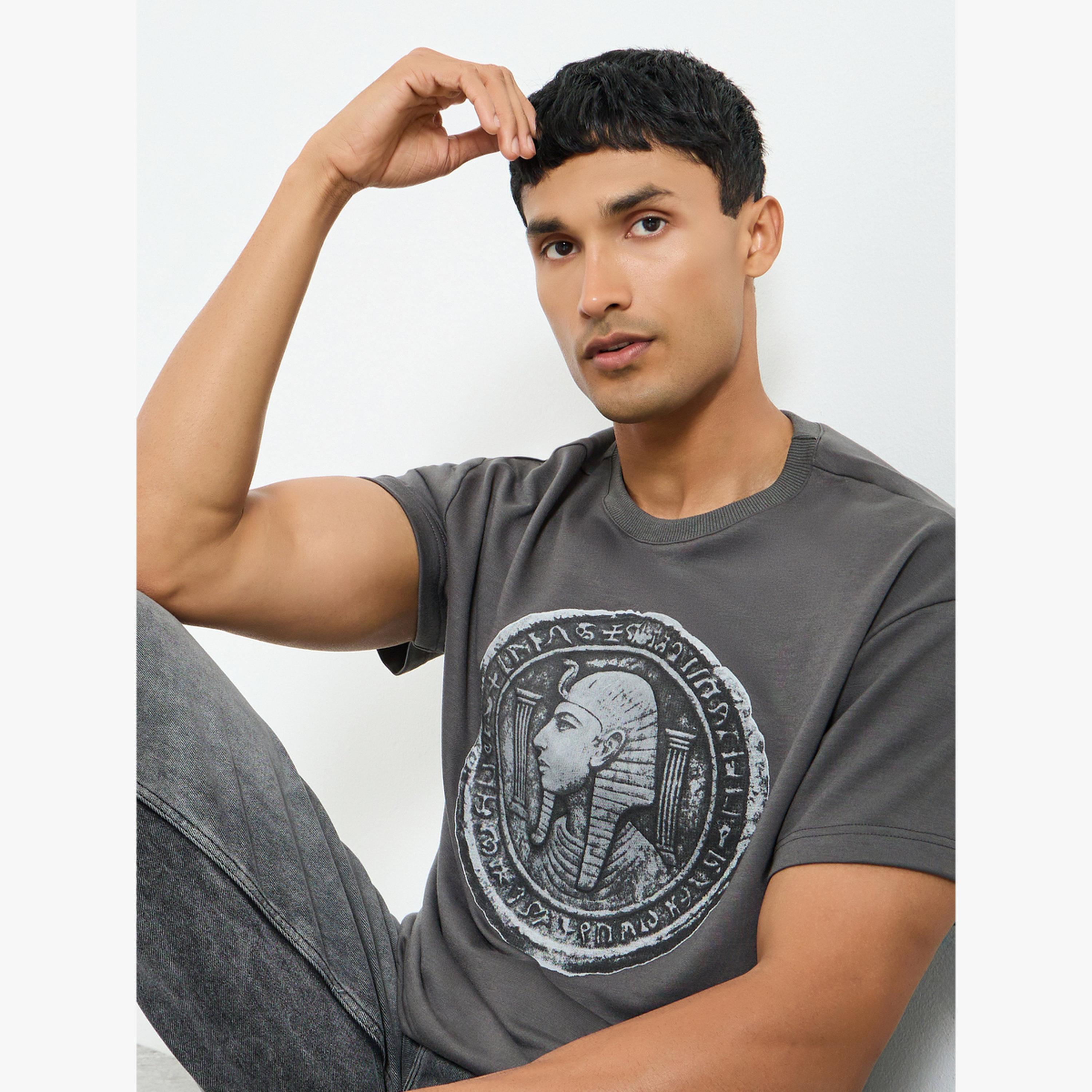 Styli Men Grey Egyptian Graphic Print Oversized T-Shirt-men-clothing-tshirtsandpolos-tshirts-image-3