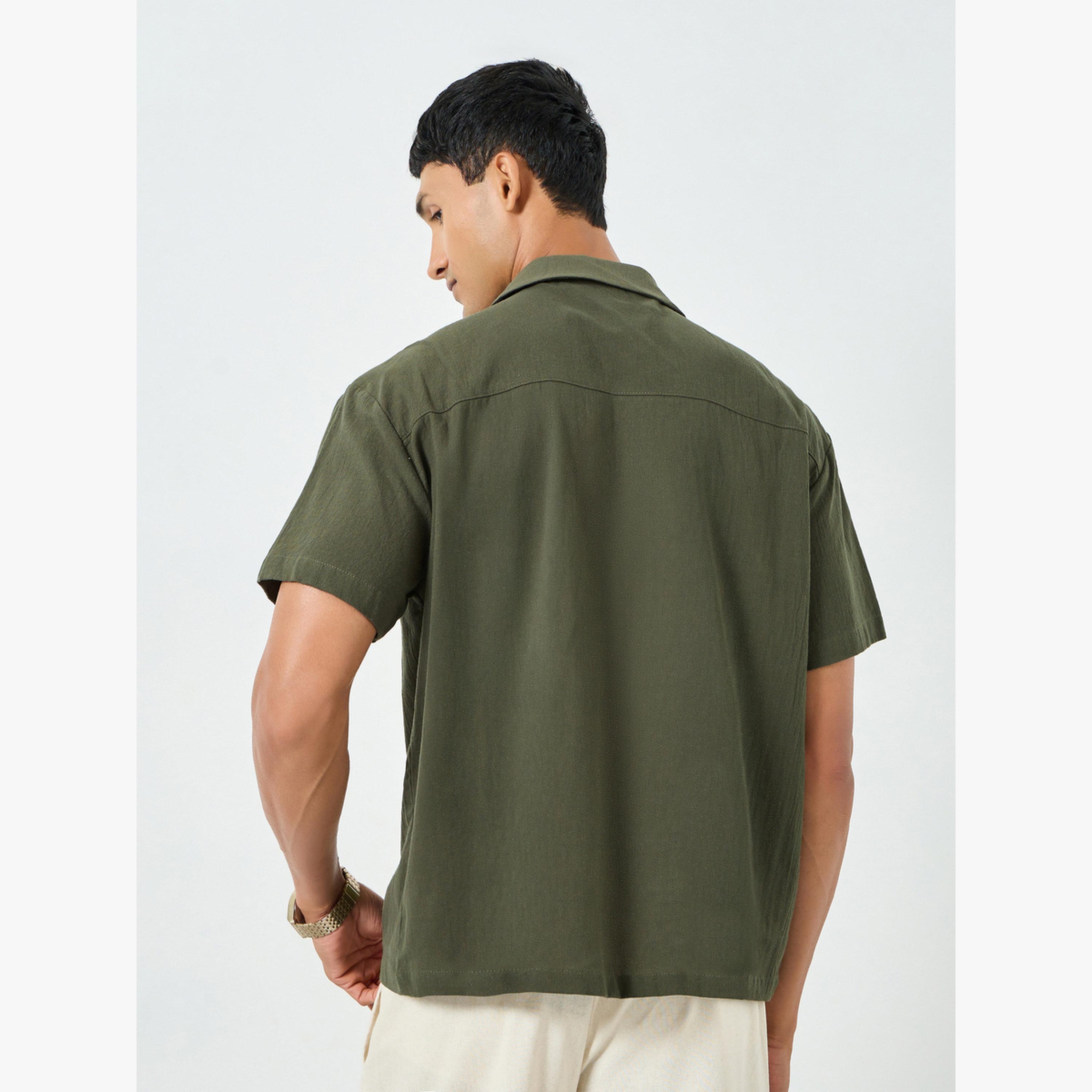 Styli Men Olive Embroidered linen Shirt-men-clothing-shirts-image-4