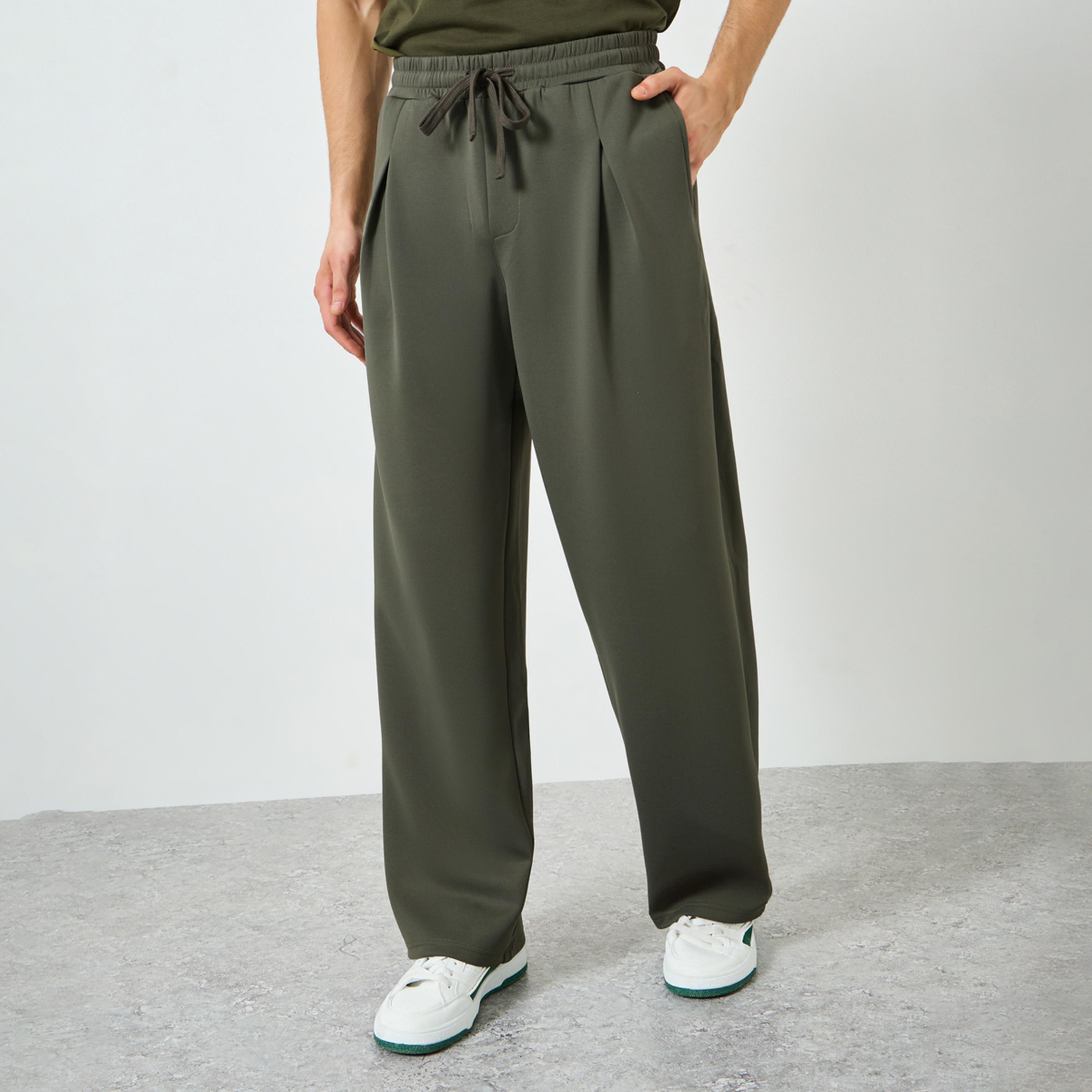 Styli Men Olive Green Pleated Joggers-men-clothing-bottoms-joggers-image-1