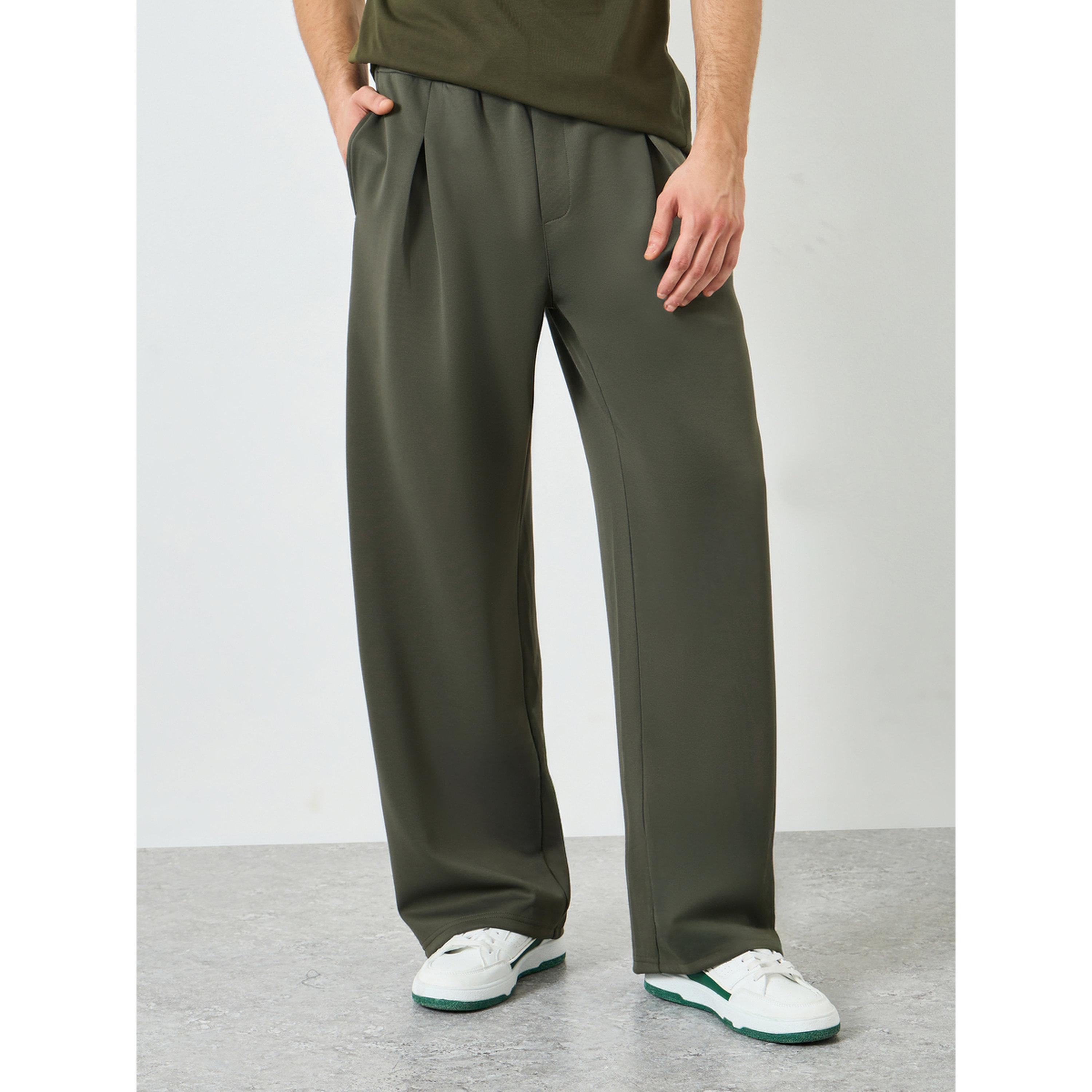 Styli Men Olive Green Pleated Joggers-men-clothing-bottoms-joggers-image-3