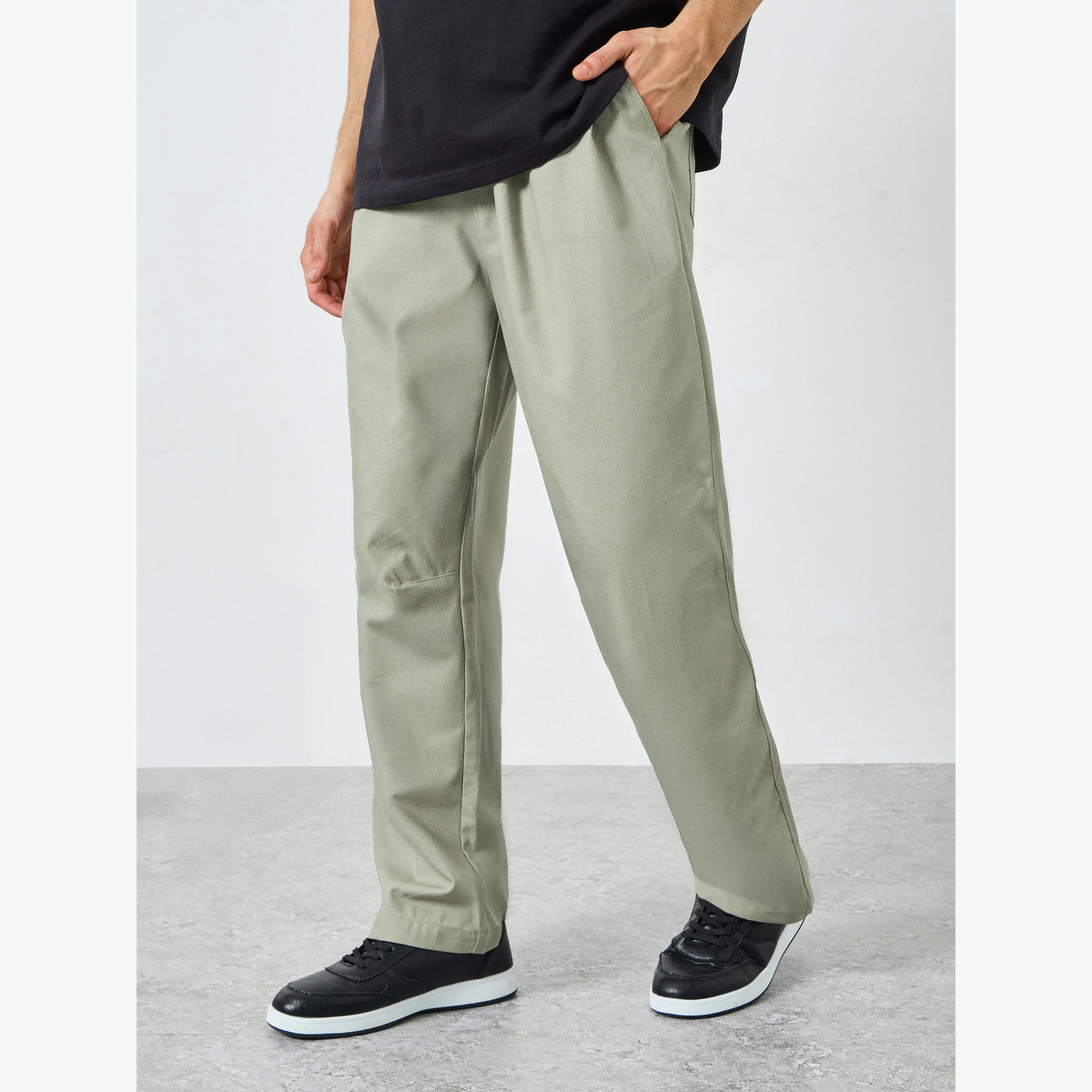 Styli Men Grey Solid Linen Blend Relaxed Fit Trousers-men-clothing-bottoms-joggers-image-1